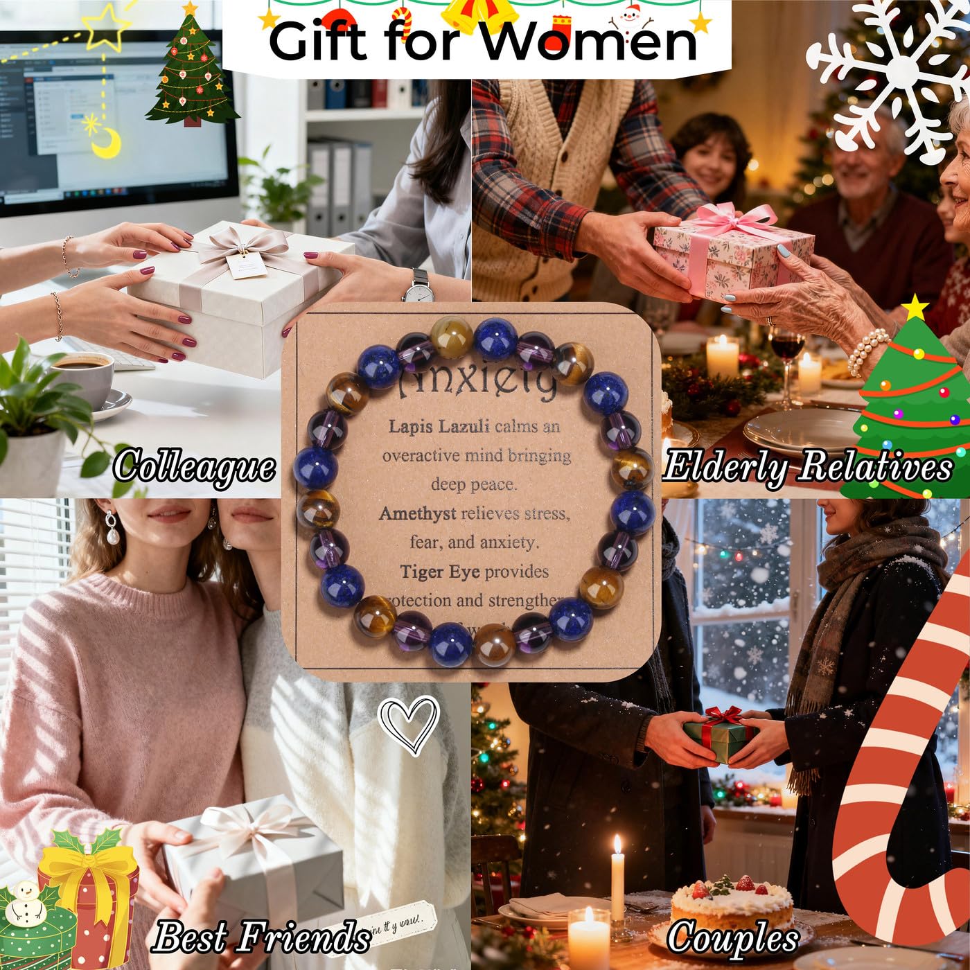 MAIBAOTA Anxiety Bracelet for Women 8 mm Lapis Lazuli Rose Tiger Eye Amethyst Bracelet Stress Relief Gifts Calming Healing Kalm Beaded Bracelets Jewelry for Women