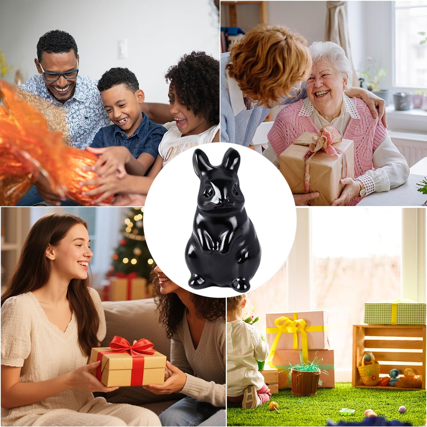 QLRSUXN Black Obsidian Bunny Figurine,Hand-Carved Rabbit Statue for Home Decor,1.6" Healing Crystal Desk Ornament,Easter Gift for Women Men,Lucky Feng Shui Charm for Office,Cute Animal Spirit Totem