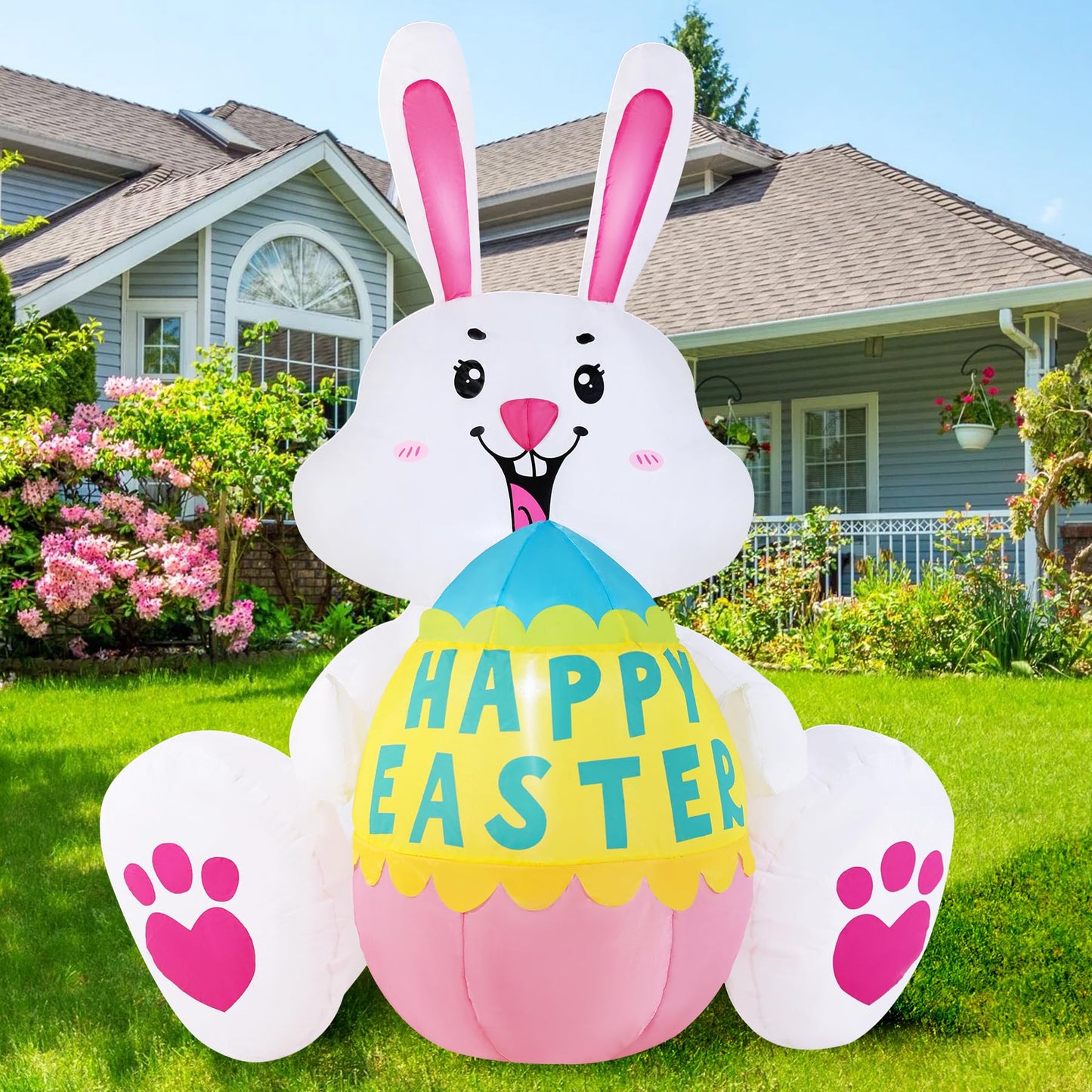 GIFTFIND 3.6FT Easter Inflatables Bunny with Egg - Brighter LED Lights, Quick Inflation Outdoor Yard Decoration, Holiday Inflatable for Patio Garden Lawn, Cute Ear Bunny Rabbit Gifts