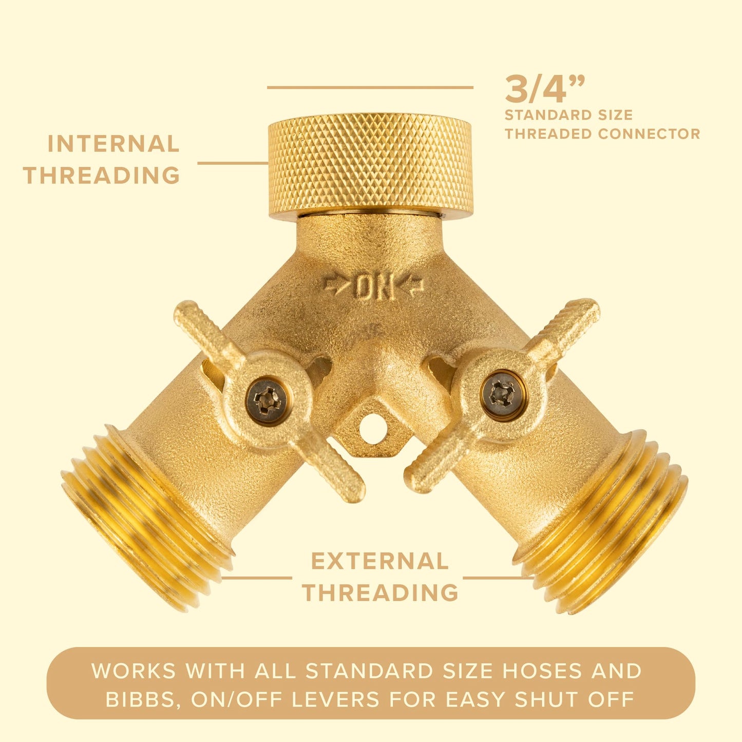 INNAV8 Garden Hose Splitter 2 Way Heavy Duty - SOLID BRASS Hose Splitter Features Easy to Open Valves - Hose Bib Y Splitter for Outdoor Faucet