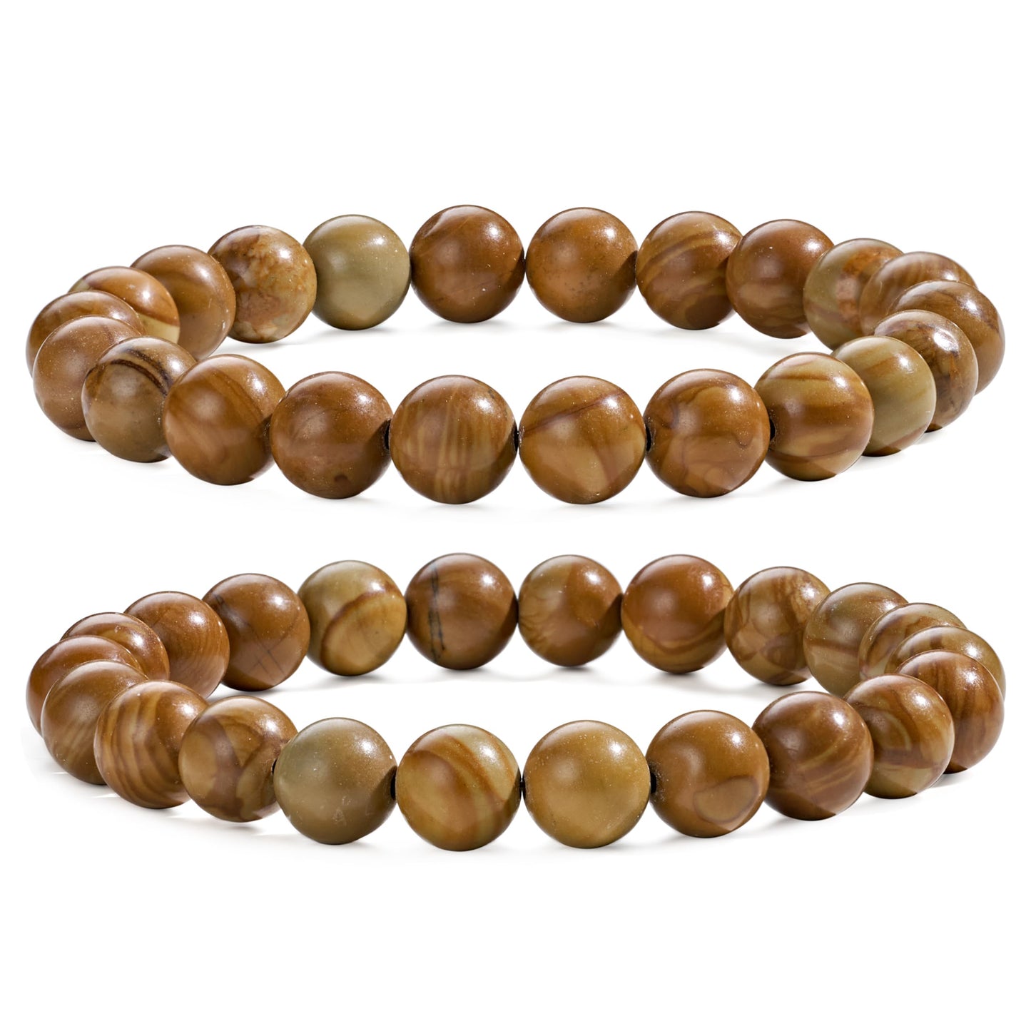 Bivei Natural Gemstone Semi Precious Healing Crystals Handmade Stretchy Round Beads Bracelet, Enhance Positive Energy,Stocking Stuffers for Women(Wood Grain Jasper (Stability & Strength)(Large))