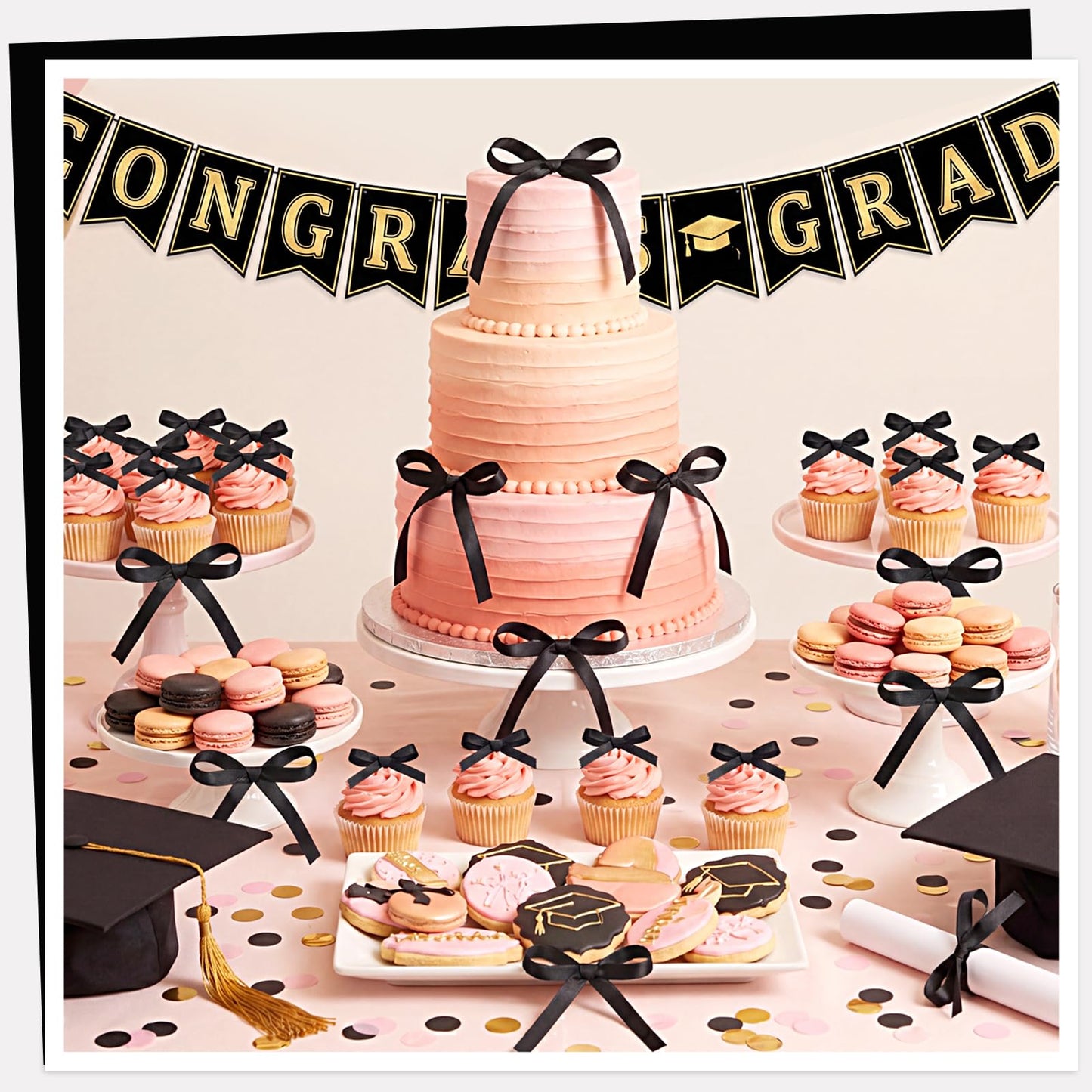30 Pack Bow Cake Toppers Black Ribbon Bows for Cake Coquette Themed Bow Cupcake Toppers Graduation Decoration Bow Birthday Decorations for Baby Shower, Wedding, Engagement, Bachelorette Party