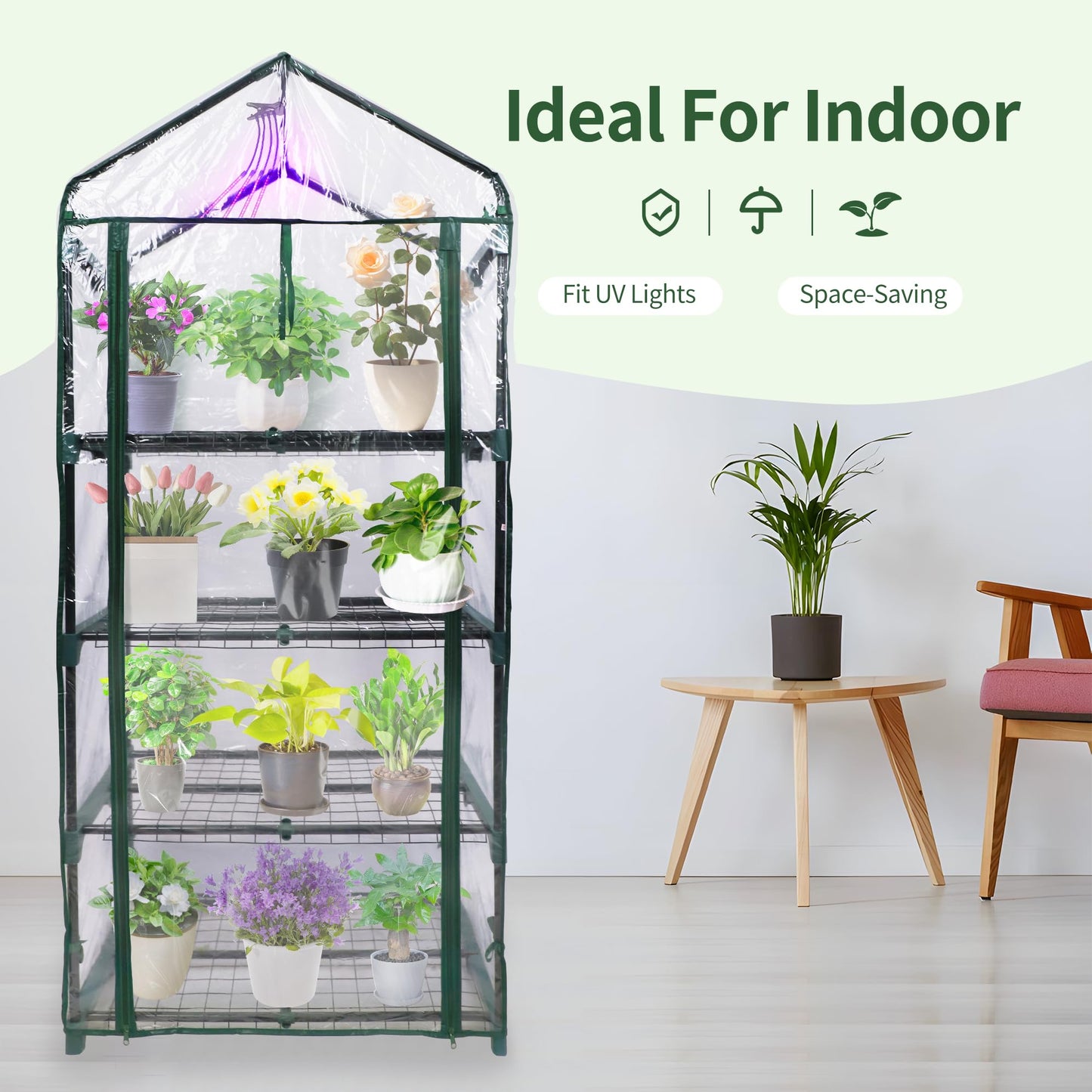 PROWORX 4 Tier Mini Greenhouse for Outdoor Indoor, Waterproof Heavy Duty Small Greenhouses with PVC Cover, Portable Green Houses for Outside Winter Plant Protection, 64'' H x 27'' L x 20'' W