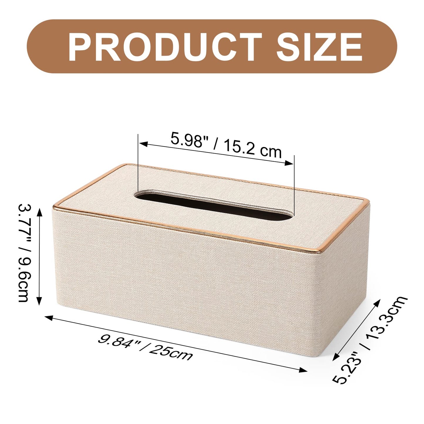 Tissue Box Cover, PU Leather Tissue Box Holder Rectangular Box Covers for Home/Office/Car Decoration 9.84"X5.23"X3.77" - Beige