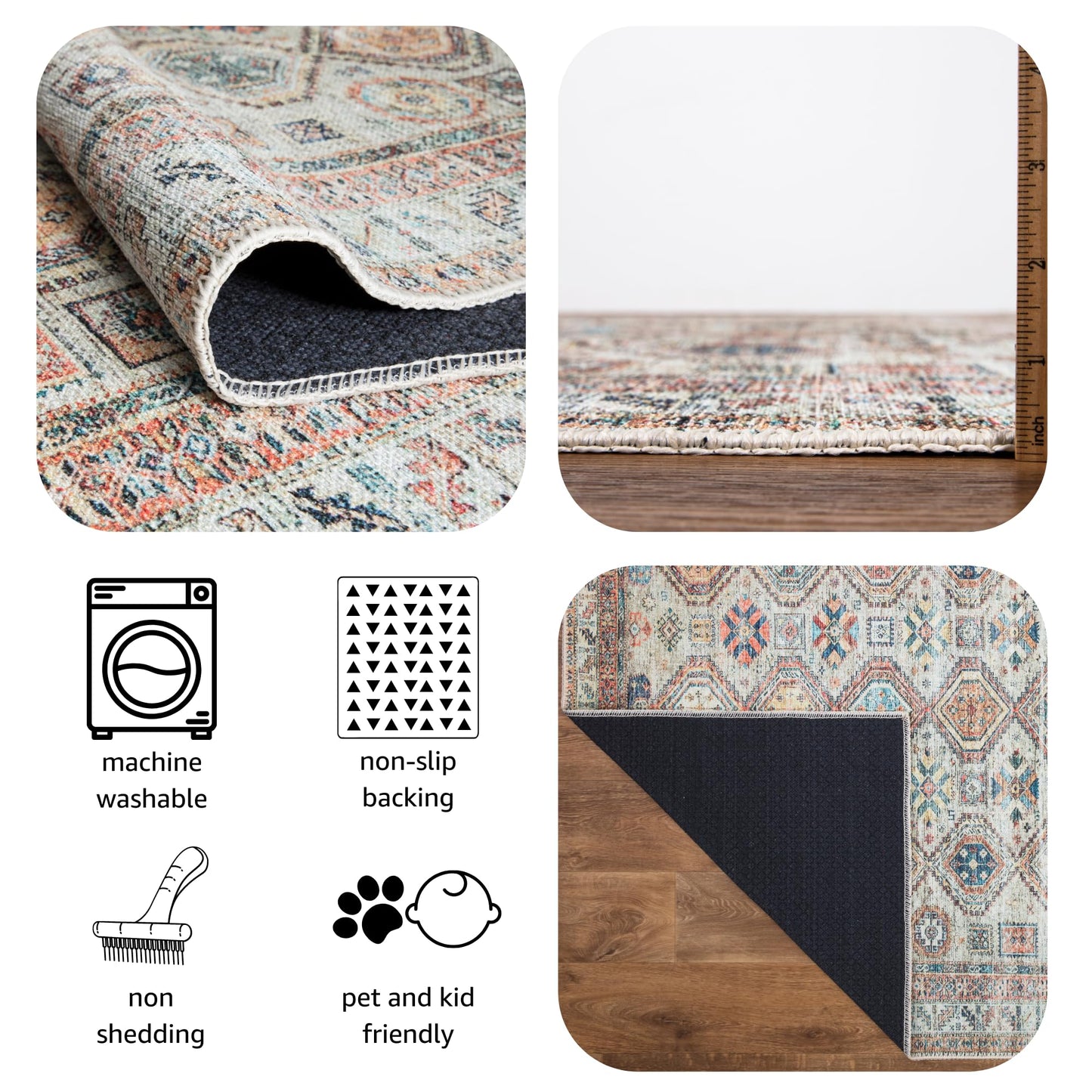 Keen Home Design 3x5 Rug - Machine Washable Entry Rug with Non-Slip Backing, Ideal for Enteryway, Kitchen, Bathroom, Laundry Room - Vintage, Easy Clean, Durable, Low Pile Rug - (3' x 5')