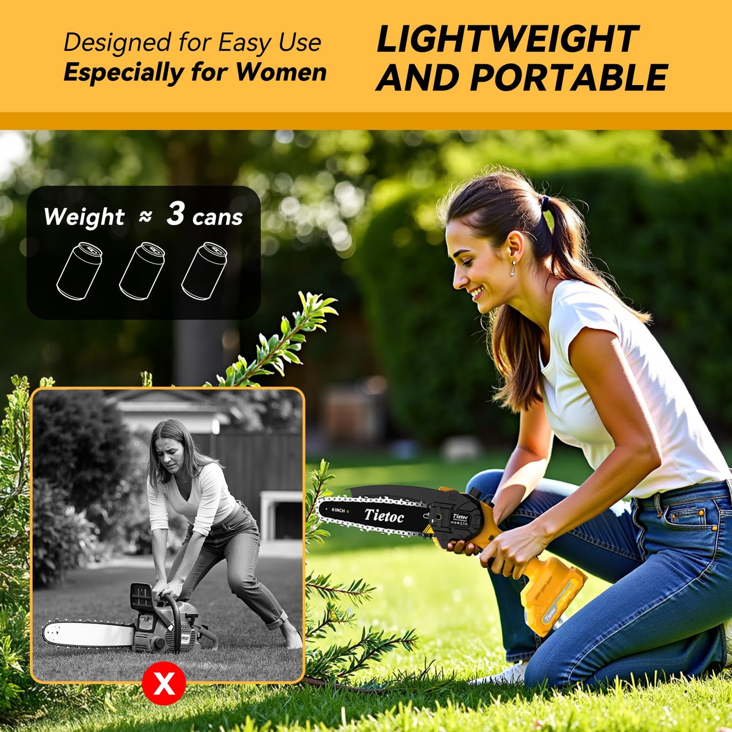 Mini Chainsaw Cordless,6 Inch Portable Electric Chainsaw with 2 Battery 2 Chains,Battery Powered Small Handheld Chain Saw with Automatic Oiler,for Tree Trimming,Cutting Wood,Garden Tool,Gift for Men