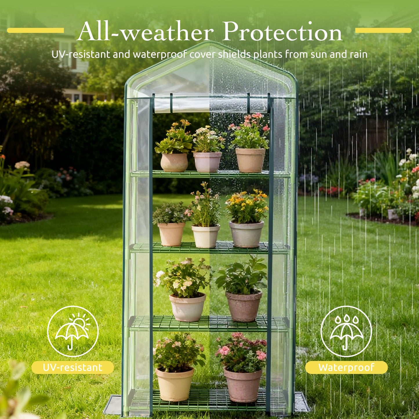 OnlyGarden Mini Greenhouse for Outdoor Indoor, 4 Tier Shelves Small Green House for Winter, Portable Greenhouses with PE-Coated Metal Frame Heavy Duty PVC Cover, Plant Rack Stand House 2.3x1.6x5.2ft