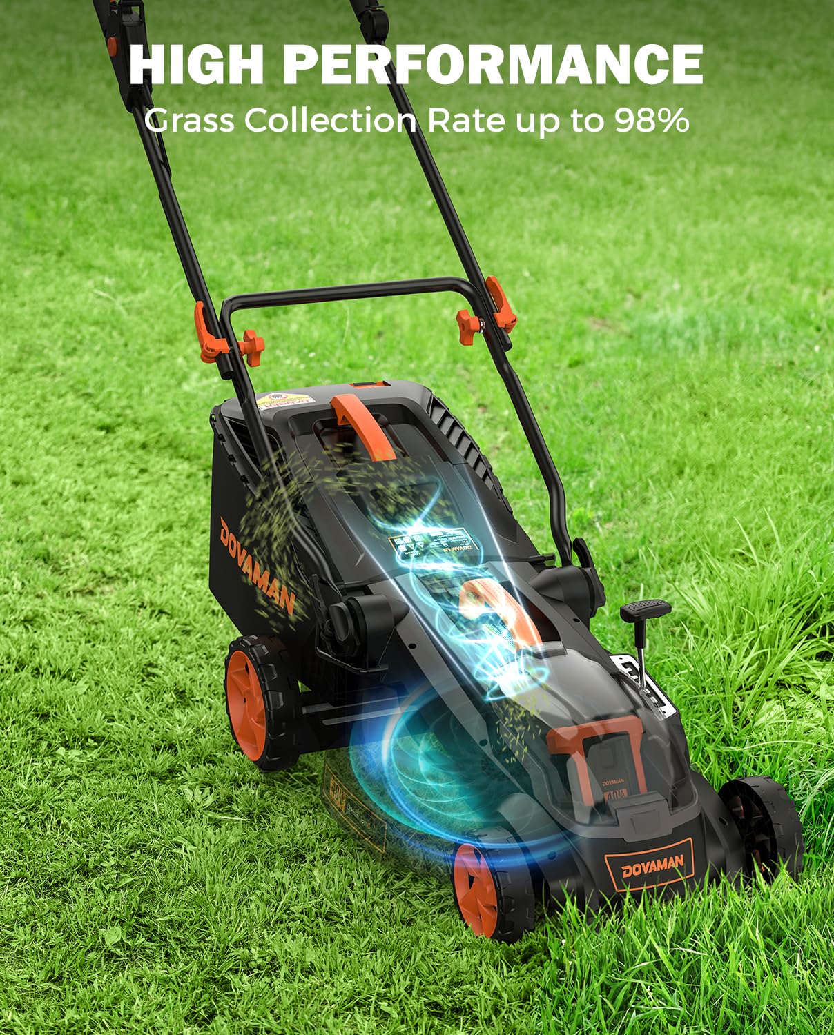 DOVAMAN LD40A 19Inch Brushless Lawn Mower, 40V Powerful Cordless Lawn Mower, Effortless Single-Lever Height Adjustment, 3-Step Foldable Handle & Vertical Storage, 2-in-1 Mulching & Bagging