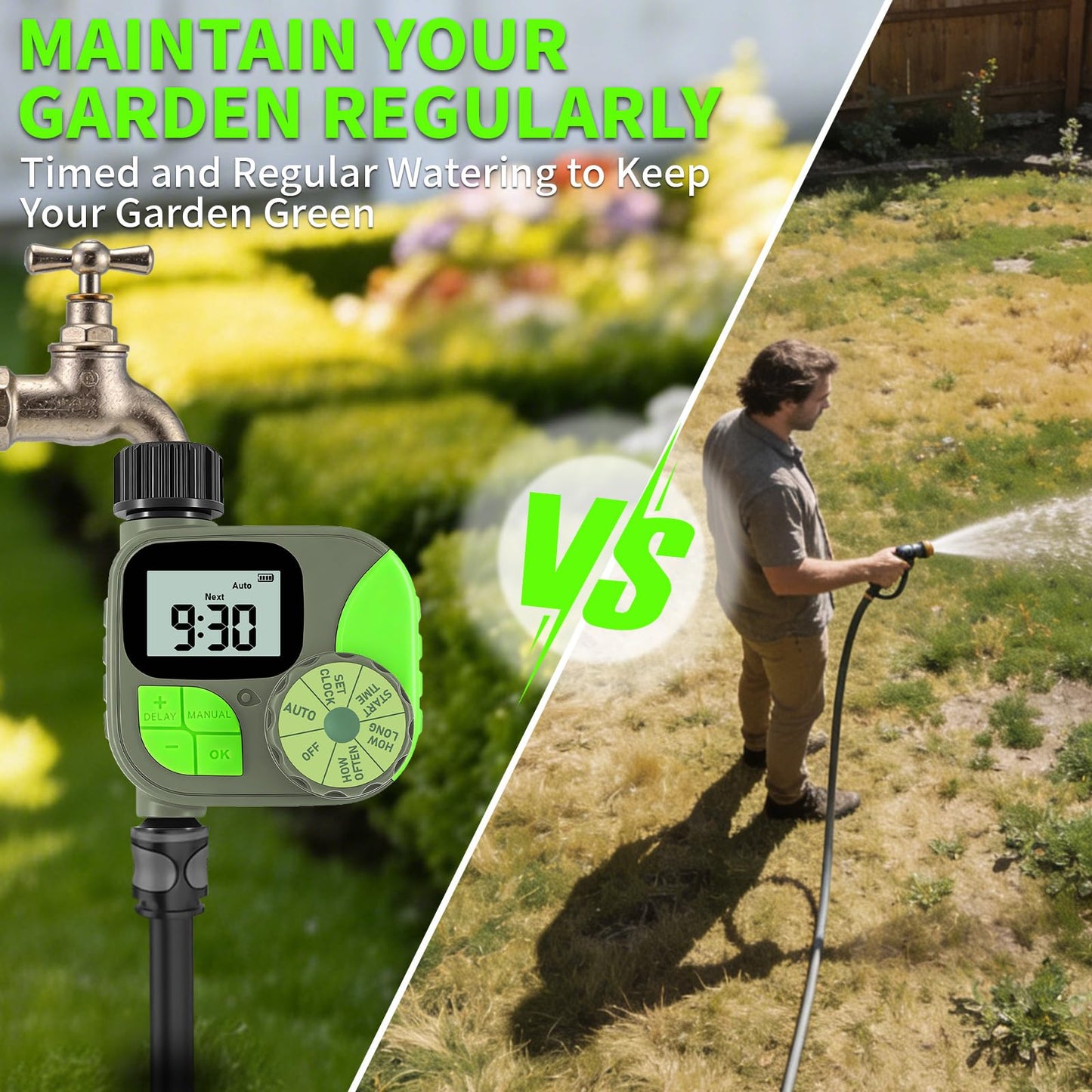 Sprinkler Timer for Garden Hose - Irrigation Timer for Outdoor Faucet, Automatic Programmable Watering Irrigation with Rain Delay/Manual Mode, Watering System Drip Irrigation for Yard Lawn Pool