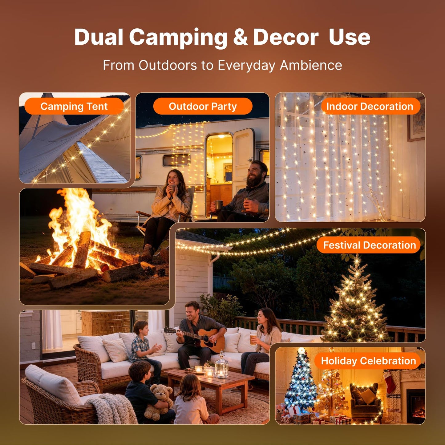 OGERY Solar Camping String Lights, 5400mAh/ 49.2FT/ 11 Modes Rechargeable Camping Lights Outdoor/Indoor, 4-in-1 Quick Storage Fairy Tent Lights Portable LED Lamp for Patio Yard Party Decor Essentials