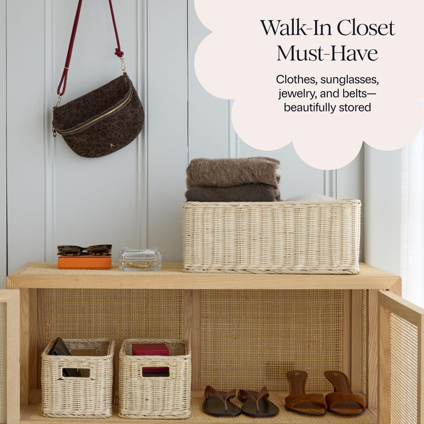 BEBE BASK Handwoven Rattan Wicker Basket Set of 3 (17 × 13 × 7 in) – Wicker Baskets For Organizing, Woven Basket, Wicker Storage Baskets For Shelves, Home, Nursery & Toy Storage