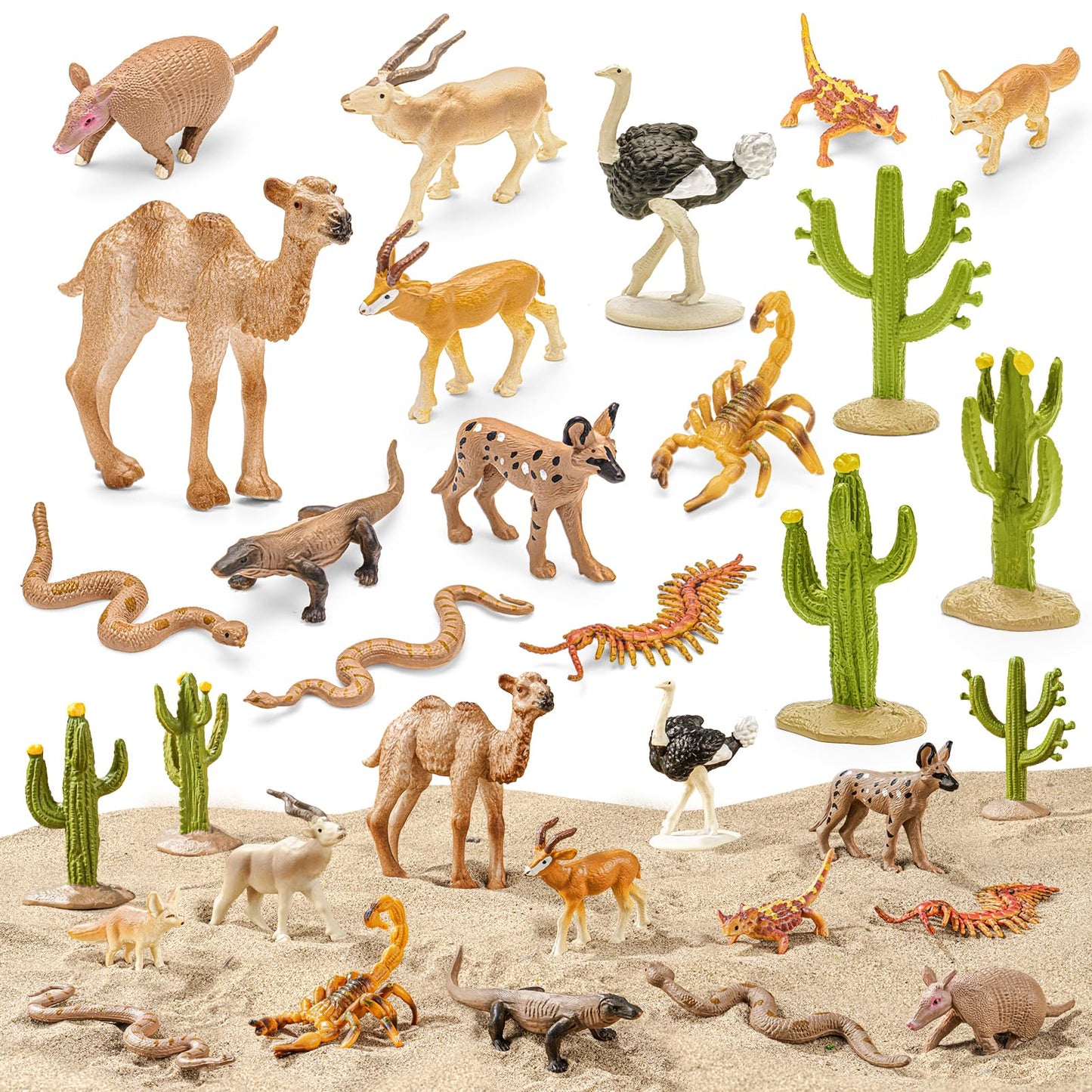 THINKBAY 16PCS Desert Animals Toys for Kids Includes Lizard, Cactus, Rattlesnake, Komodo Dragon Figurines, Desert Animals Figures for Diorama, Cake Toppers, Valentine's Day Gifts for Kids