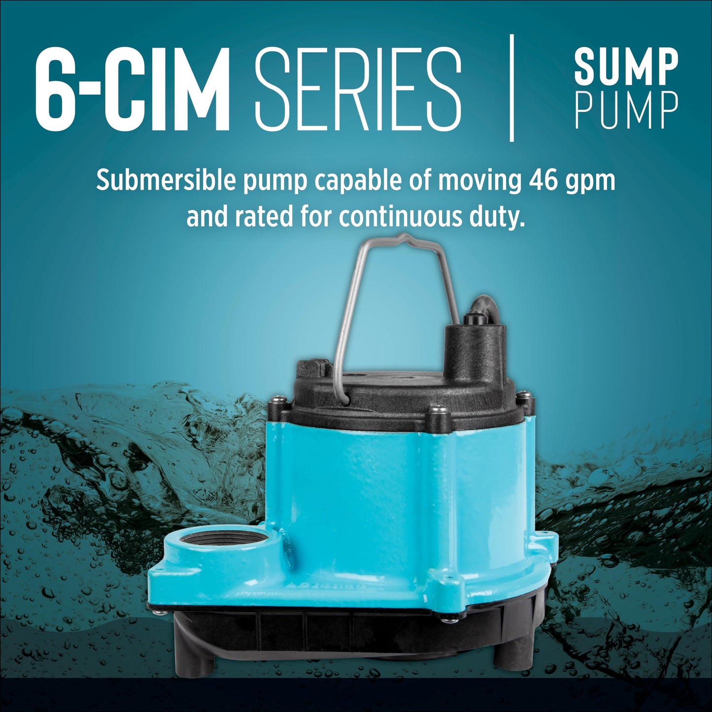 Little Giant 6-CIM-R 115-Volt, 1/3 HP, 2750 GPH Manual (No Switch) Submersible Sump Pump for Sump Systems and General Dewatering, 10-Ft. Cord, Blue, 506271