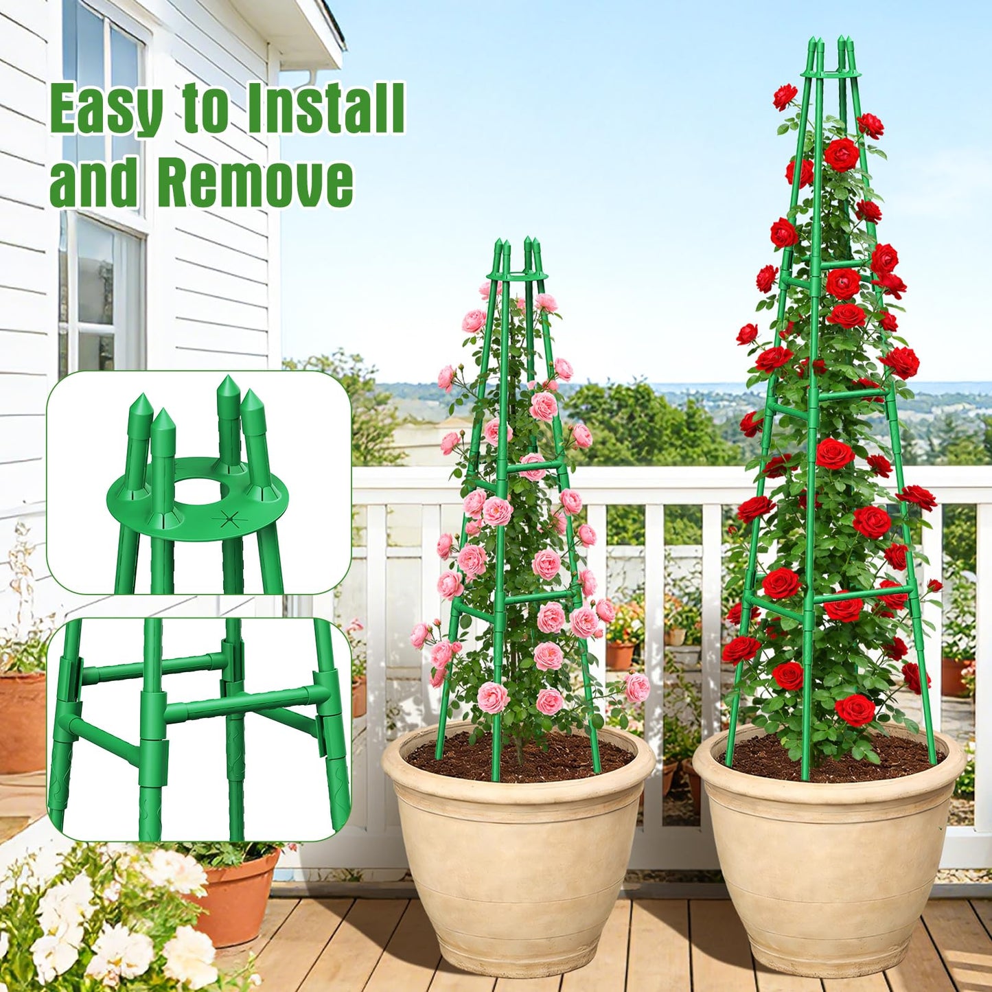 2 Pack 64" Tall Adjustable Obelisk Garden Trellis for Climbing Plants, Rust-Proof Pe Coated Metal Plant Trellis Support for Raised Beds, Potted Vines, Cucumbers, Tomatoes, Indoor Outdoor Use (2 Pack)