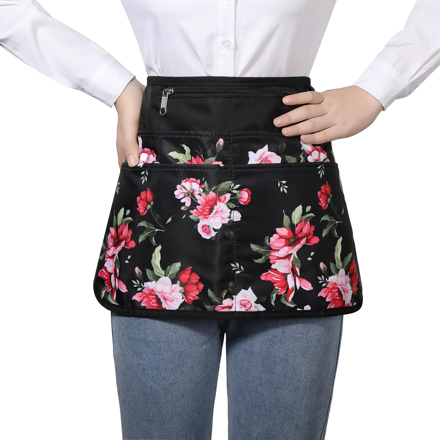 Bafelia Garden Apron for Women with 6 Pocket,Half Florist Apron (Peony)