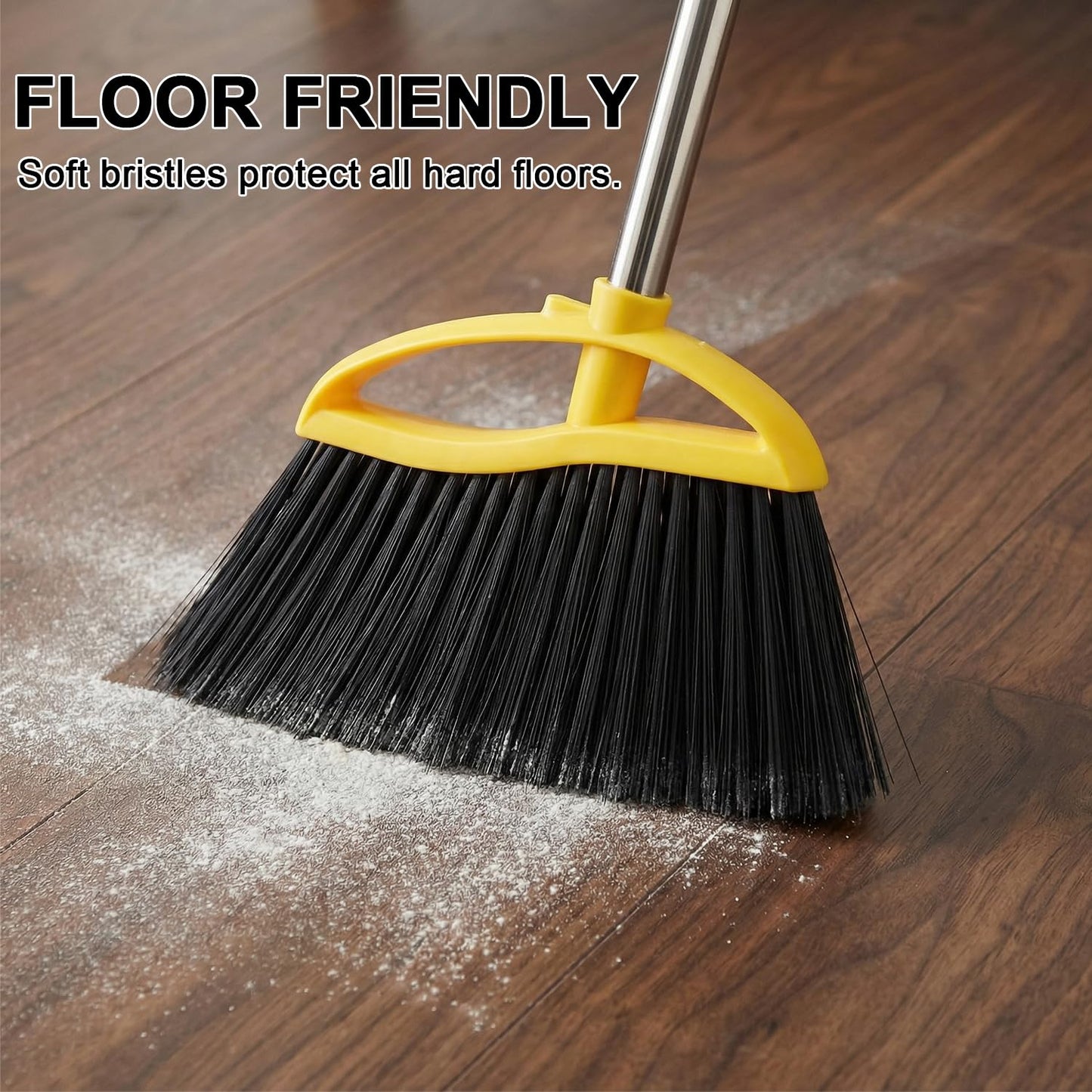 Gloffer Soft Bristles Broom for Indoor Sweeping, Household Cleaning Angle Broom with 55inch Long Handle for Home Office Hardwood Tile Floors Kitchen