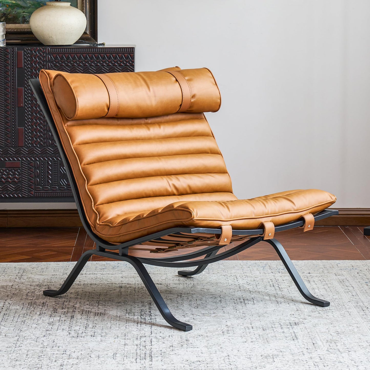 YUENINA Leather Upholstered Armless Chair Modern Design Luxury Lounge Chair (Brown)