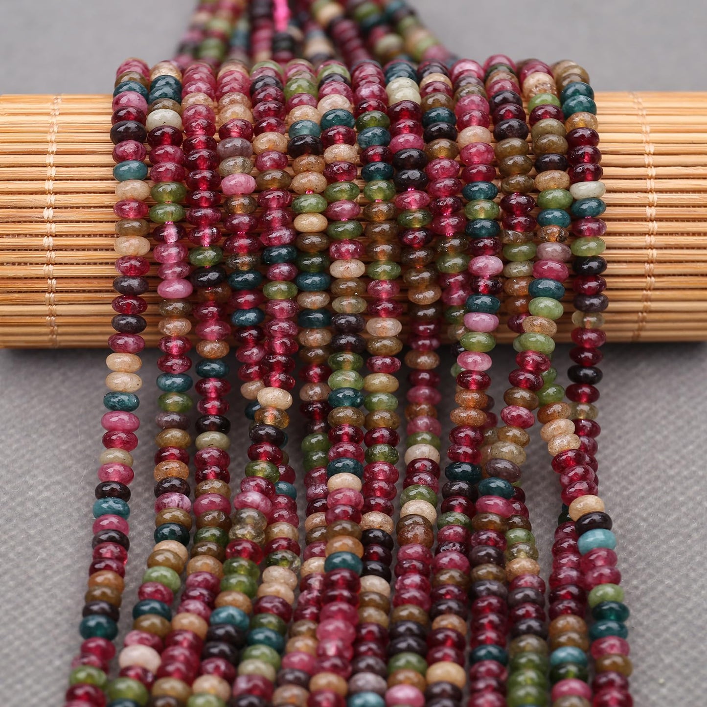 BONNY BOXX 1 Strand (150PCs) Natural 2 * 4mm Colorful Tourmaline Rondelle Beads, Natural Abacus Disk Stone Beads Loose Spacer Gemstone for DIY Bracelet Necklace Jewelry Making