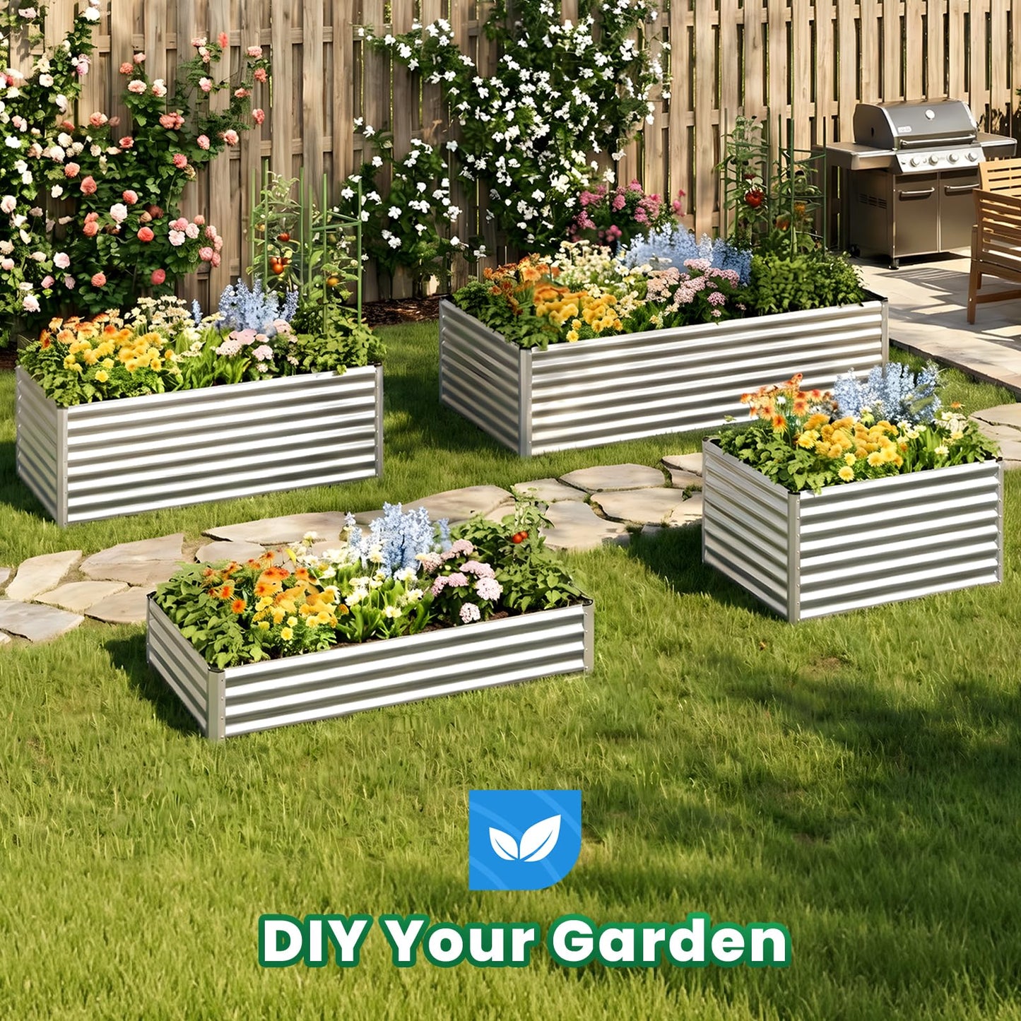 Quictent Galvanized Raised Garden Bed 4x3x2ft Tall Garden Bed Extra Height 22.4" Hold 24cft Soil Outdoor Heightened Planter Box for Deep Root Vegetables Herbs Tomato Cage Included, Silver