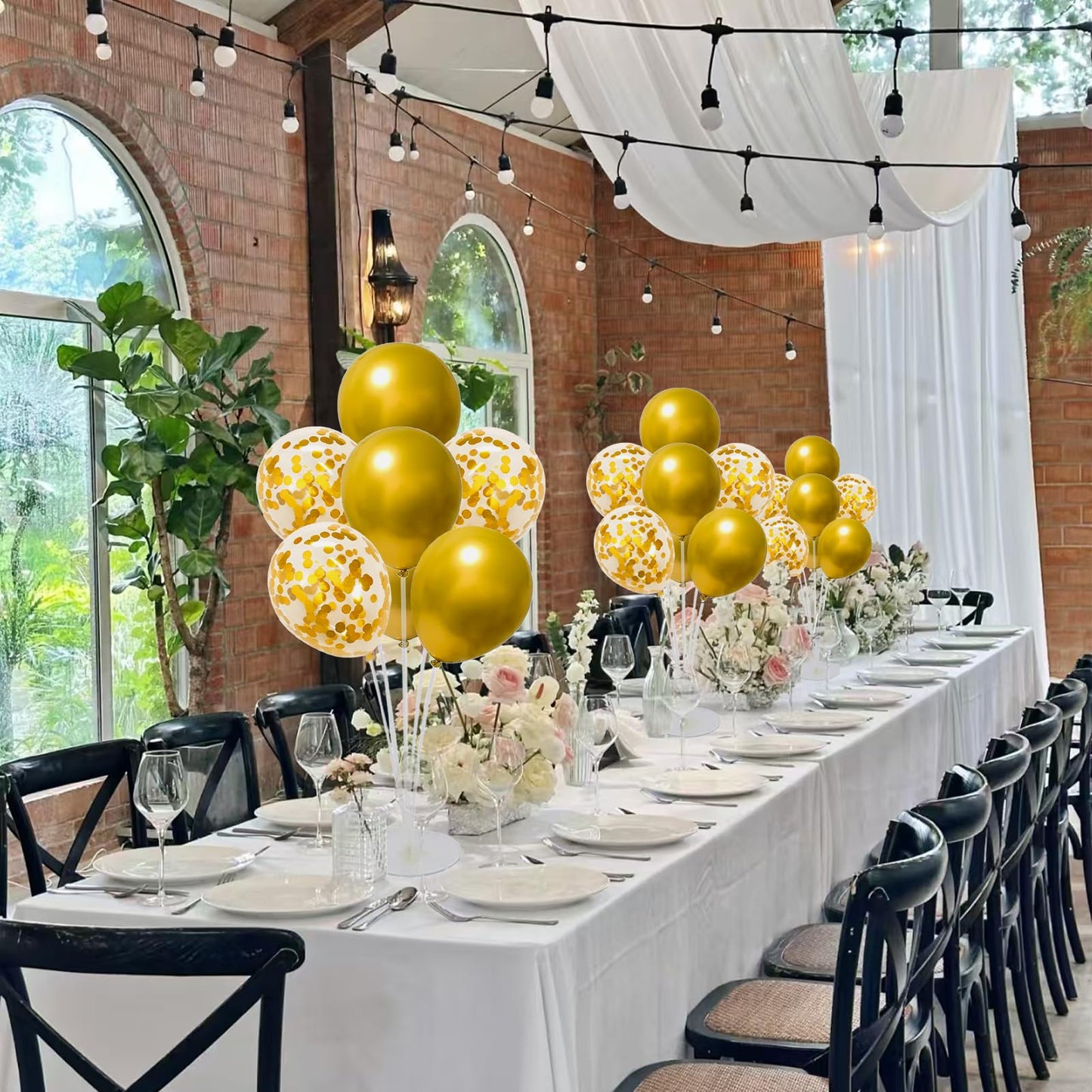 6 Set Balloon Stand Kit for Table Centerpieces With Balloon and Base Party Decorations for Birthday Wedding Retirement Graduation Baby Shower (Gold)