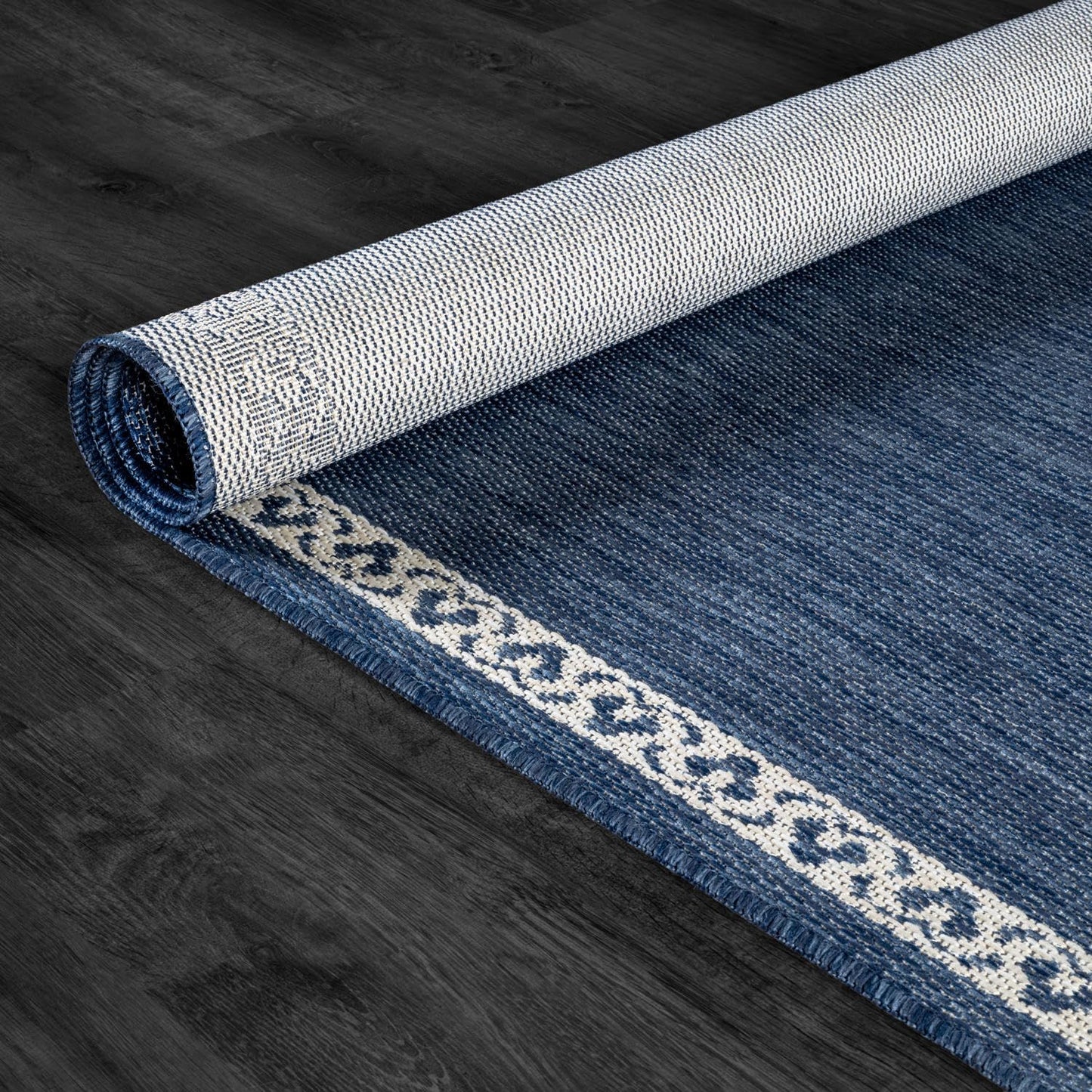 Washable Outdoor Rug 6x9 Modern Area Rugs Outdoor Carpets Bordered Pattern Non Shedding Waterproof Easy Clean Patio Deck Porch Living Room Bedroom Garden RV (6 X 9 Blue)