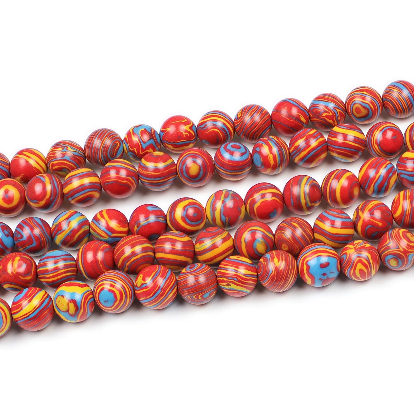MJDCB Synthesis Colour Malachite Beads Beautiful Fashion Round Stone Beads for DIY Jewelry Making 15" (10mm, Blue - red - Yellow)
