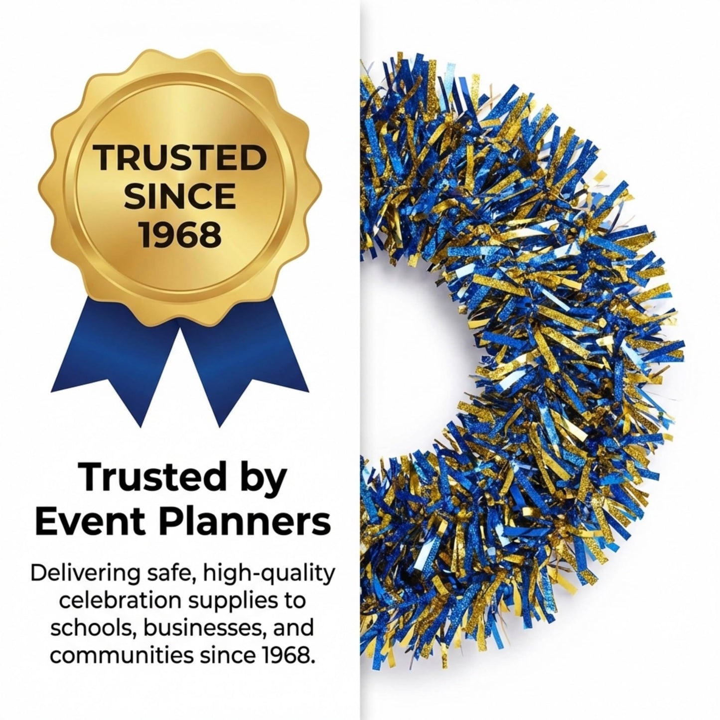 Anderson's Metallic Blue & Gold Tinsel Twist Garland, 25ft Holiday Decoration, Christmas Tree Trim, Parade Float Decor, Party Supplies, Halloween, Graduation, Indoor Outdoor Event Garland