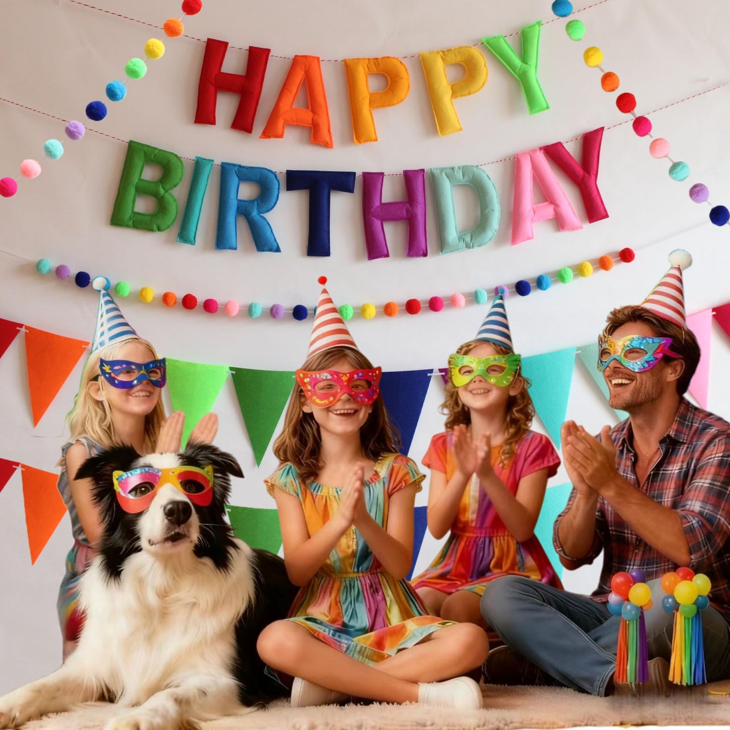 6.3 Inch Large Felt Happy Birthday Banner - Pre-Strung Rainbow Fabric Garland, Reusable Happy Birthday Sign for All Ages Party Decorations (Rainbow)