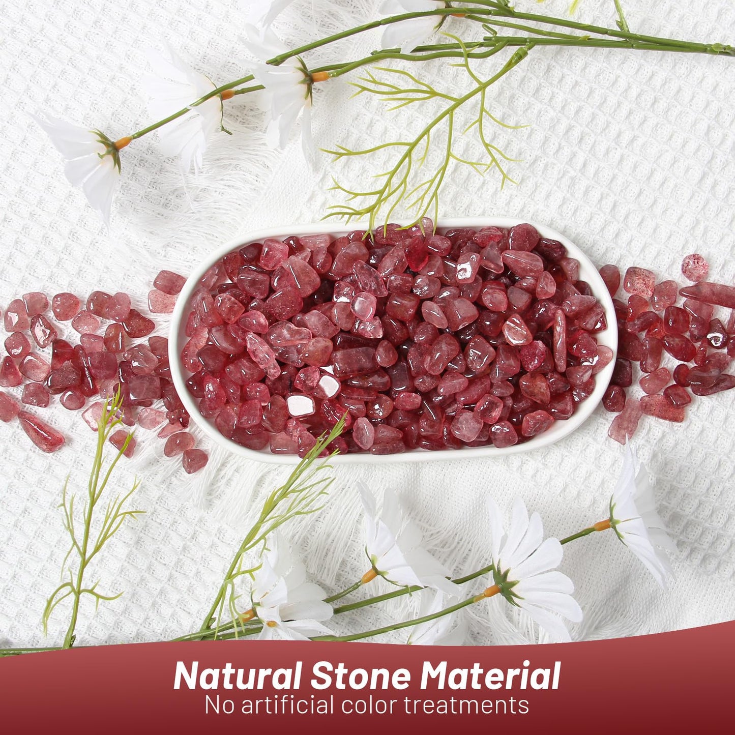 1.1lb Natural Crushed Red Strawberry Quartz Crystal Tumbled Chips-Healing Crystals Chips Bulk, Crushed Crystal Gemstones for Crafts, Beautiful Package for Gift(Red Strawberry Quartz)