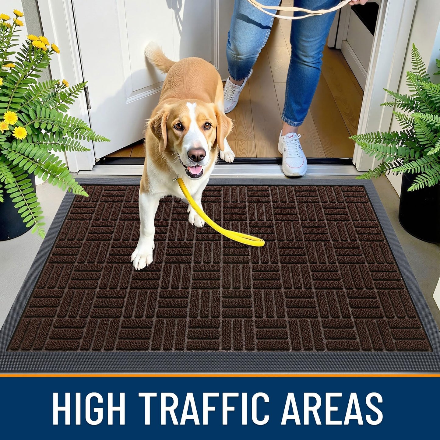 OLANLY Front Door Mat Outside Entrance 47x32, Absorbent, Heavy Duty Sturdy Natural Rubber Doormat Indoor Outdoor, Stain and Fade Resistant, Non-Slip Backing Low Profile Floor Mat for Entryway, Brown