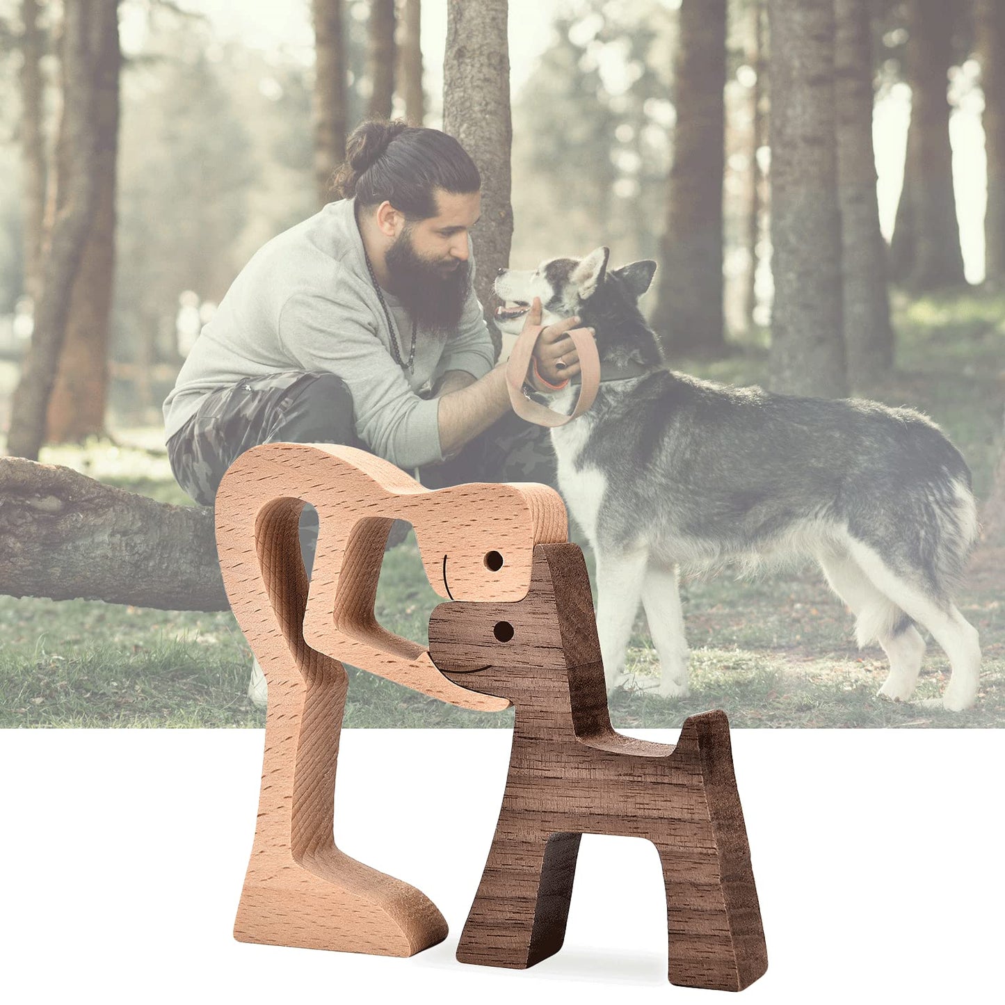 KINGNOW Accent Decor Men and Dog Figura Decorativa Wooden Gift Home Accents