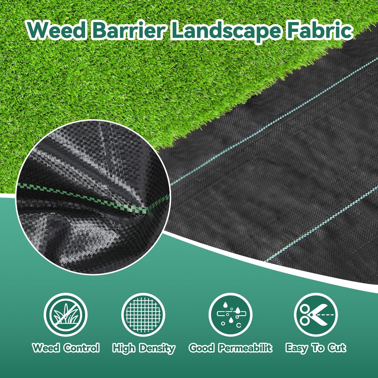 Domusensus 3ftx180ft Weed Barrier Landscape Fabric Heavy Duty 3.2oz, Woven Geotextile Weed Blocker Landscaping Fabric, Ground Cover Weed Control Mat, Commercial Weed Cloth Garden Bed Liner