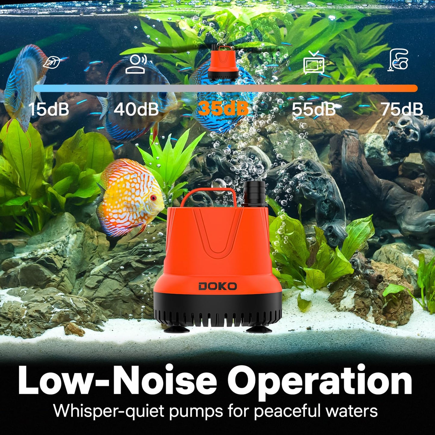 DOKO Small Submersible Water Pump, 660GPH Pond Pump with 6FT Power Cord and Handle, Ultra Quiet Pool Pump with 4 Nozzles and 4 Suction Cups, Drain Pump for Bathtub Pool Fish Tank