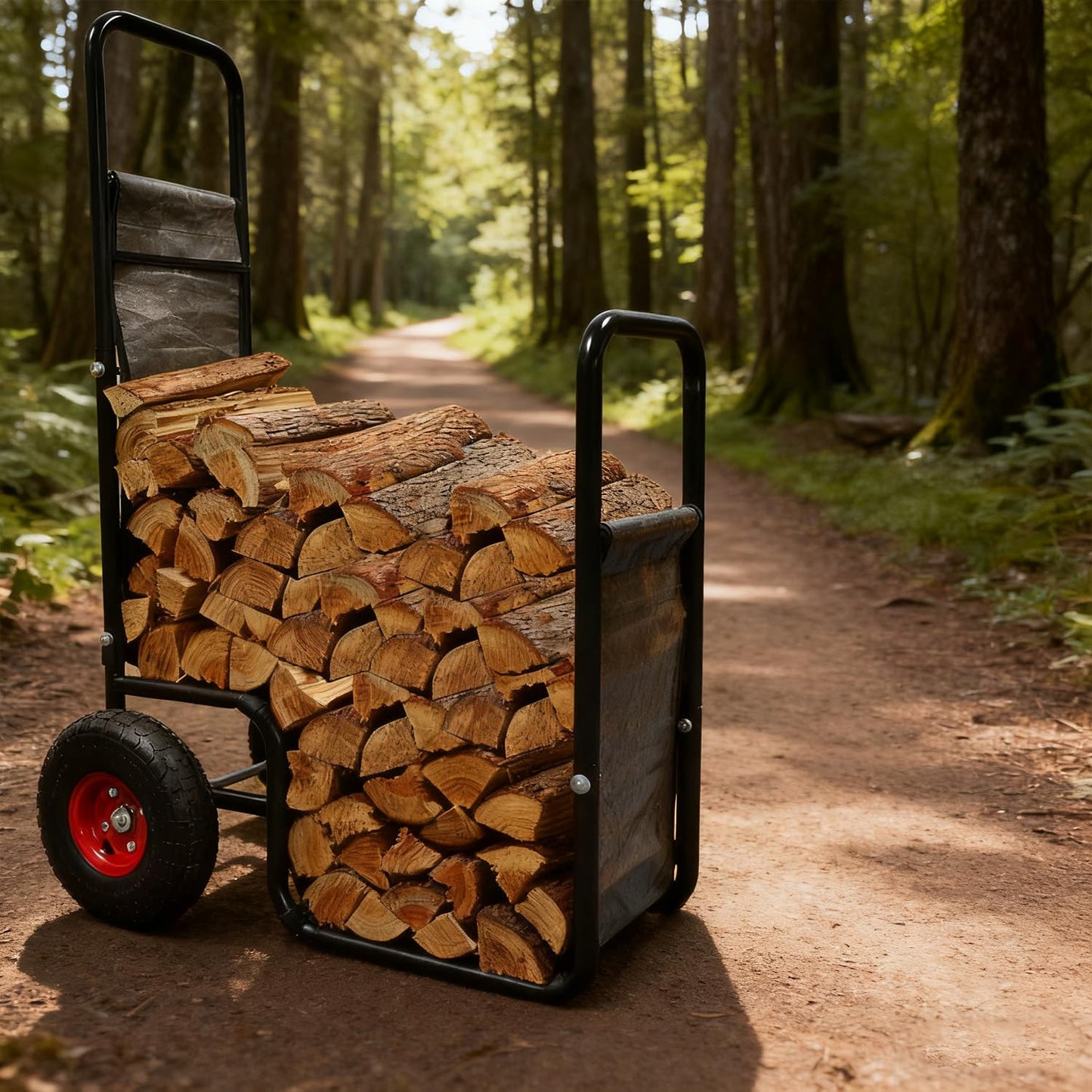 Doublehorse Firewood Cart with Pneumatic Wheel: 27 x 20 x 44 in Large Heavy Duty Metal Waterproof Portable Storage Rack - for Outdoor Camping Backyard Fireplace Indoor Use for Women Men