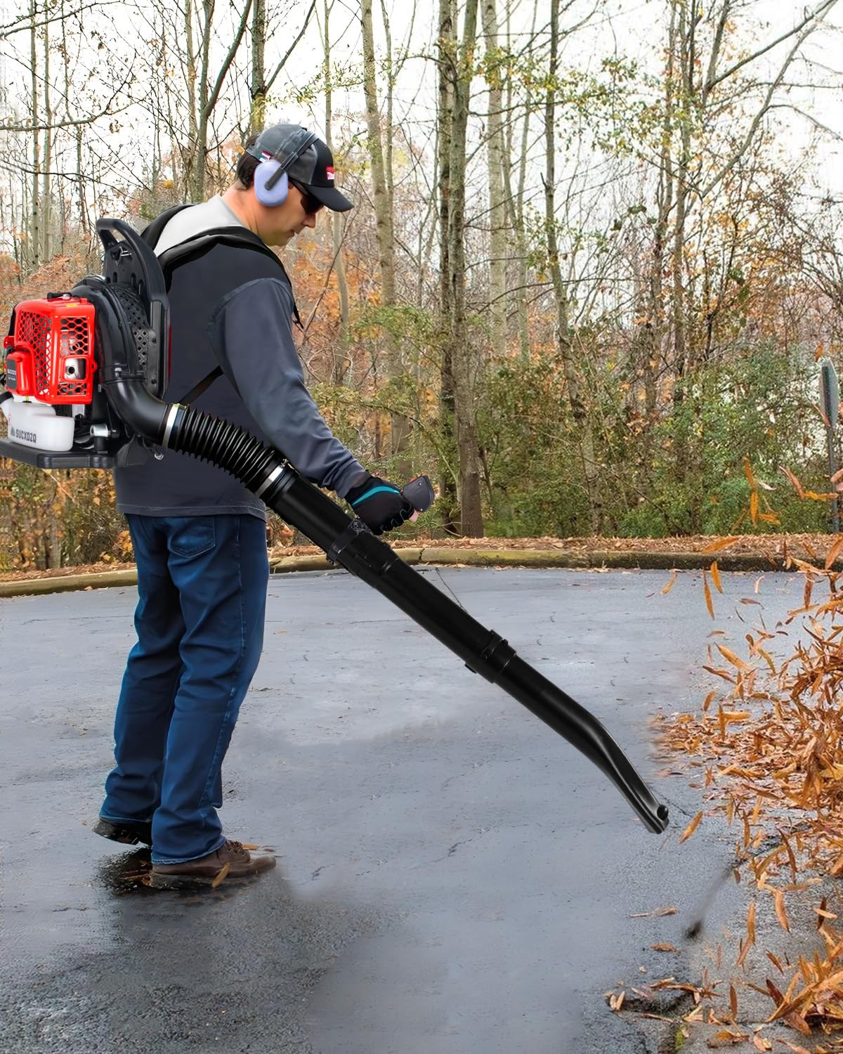 EIDOWA 63CC Gas Backpack Leaf Blower – 665 CFM, 205 MPH, Commercial-Grade Gas Blower for Landscaping, Snow Removal, and Heavy-Duty Yard Work – Lightweight, Quiet for Residential Areas (Red)