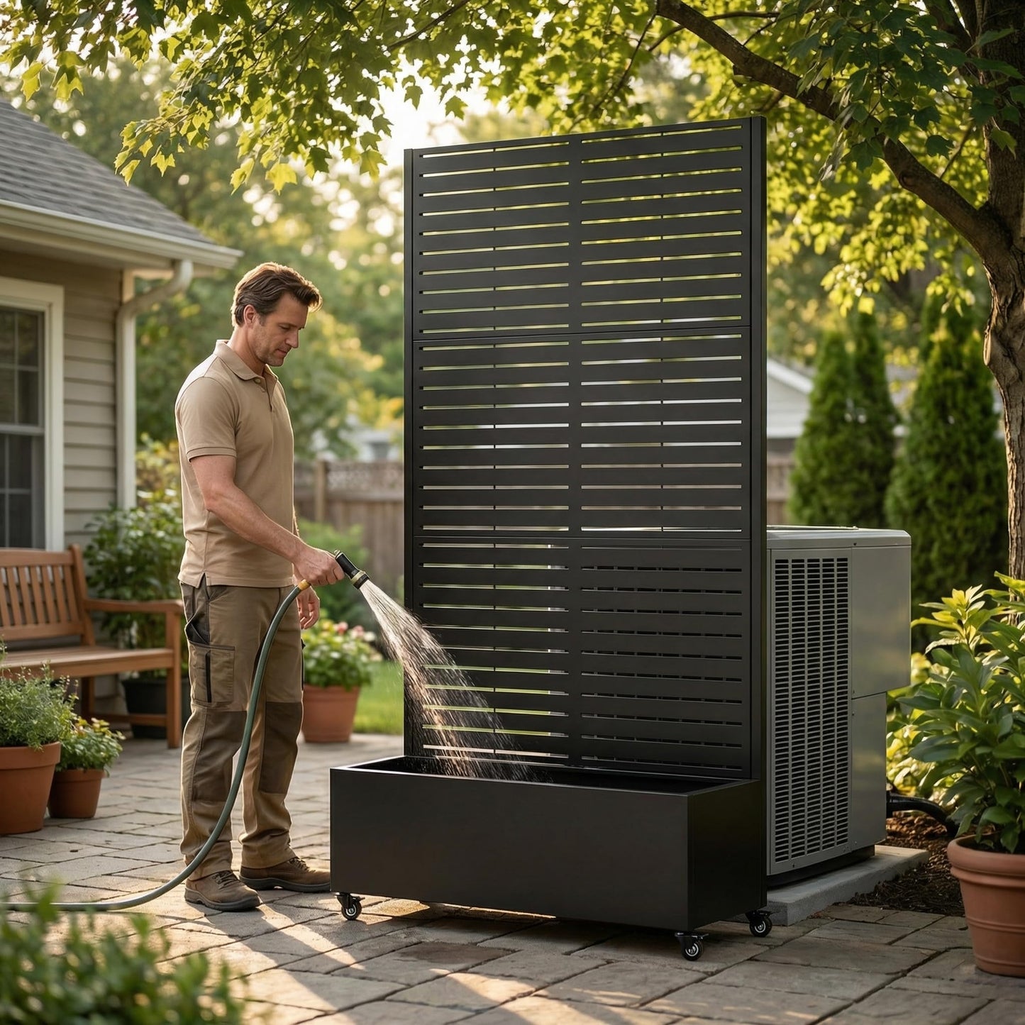 FLOHOVER 73" Metal Planter Box with Trellis, Outdoor Raised Garden Bed with Lockable Wheels & Drainage Holes, Galvanized Steel Privacy Screen Trellis Planter for Climbing Plants Vines Flowers