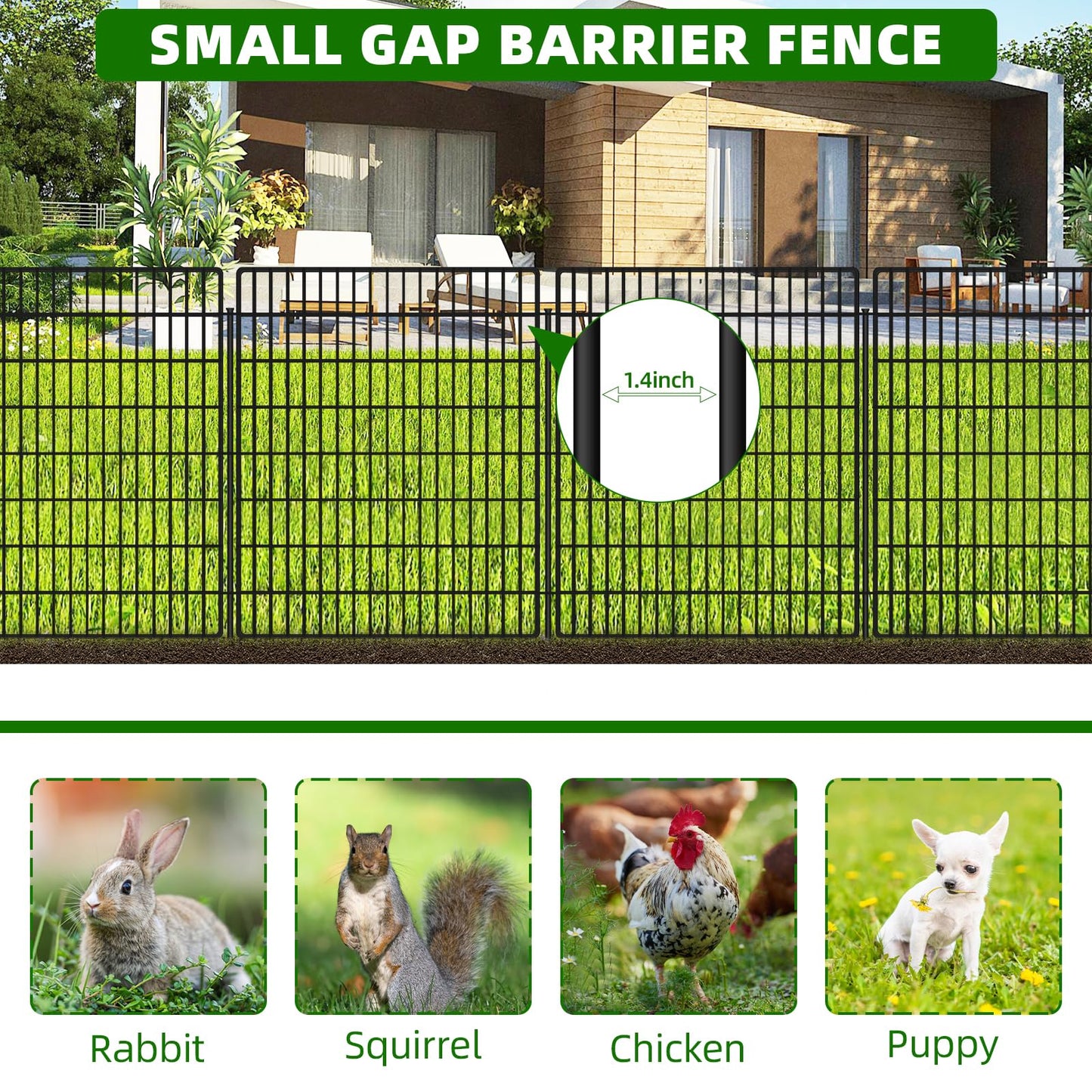 10 Panels Garden Fencing Animal Barrier, 33 in(H) X 24 ft(L) Dog Fence Outdoor for Yard Rustproof No Dig Decorative Tall Garden Fence Metal Wire Panel Border Patio Rabbit Ground Stakes Fencing