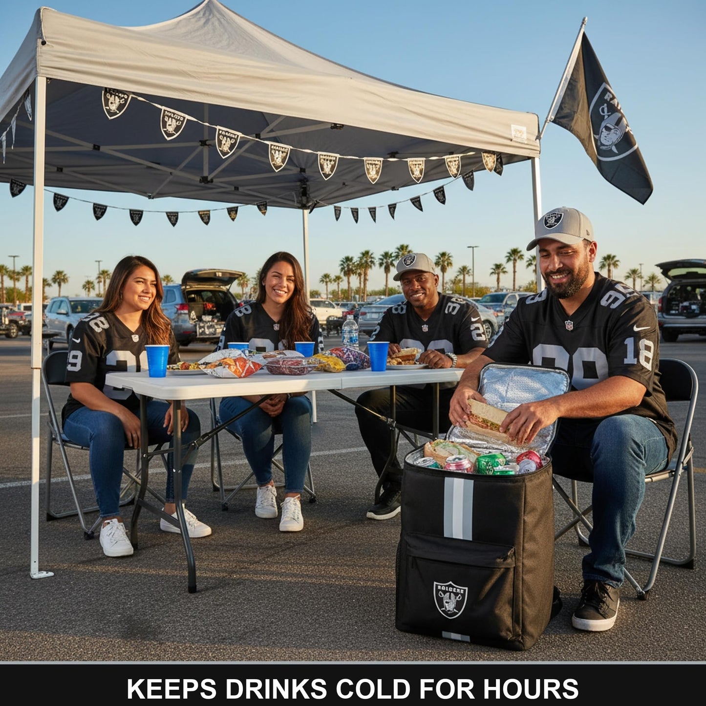 FOCO Las Vegas Raiders NFL Cooler Backpack, 24L — Insulated Soft Sided Ice Chest, Holds 36 Cans, Officially Licensed