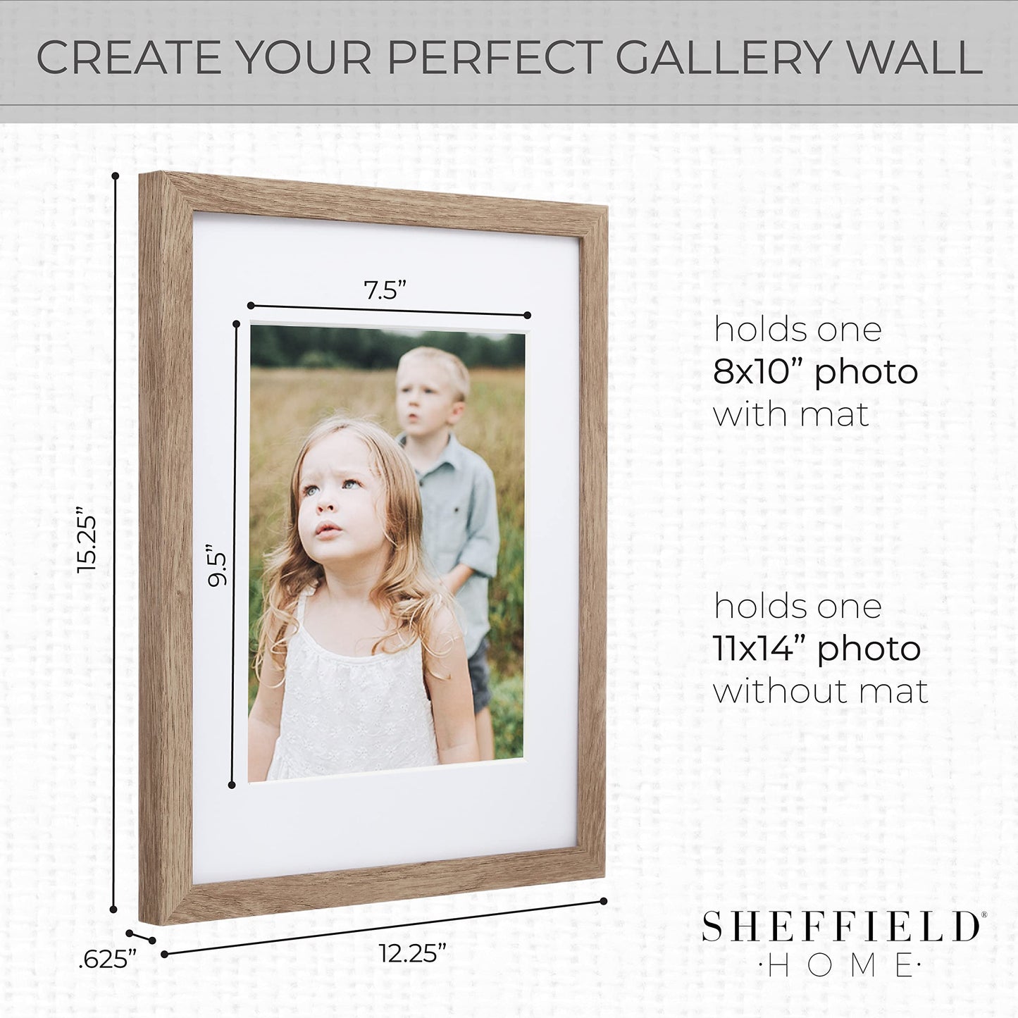 Sheffield Home 9 Piece Gallery Wall Frame Set, 11x14 Inch, Light Natural