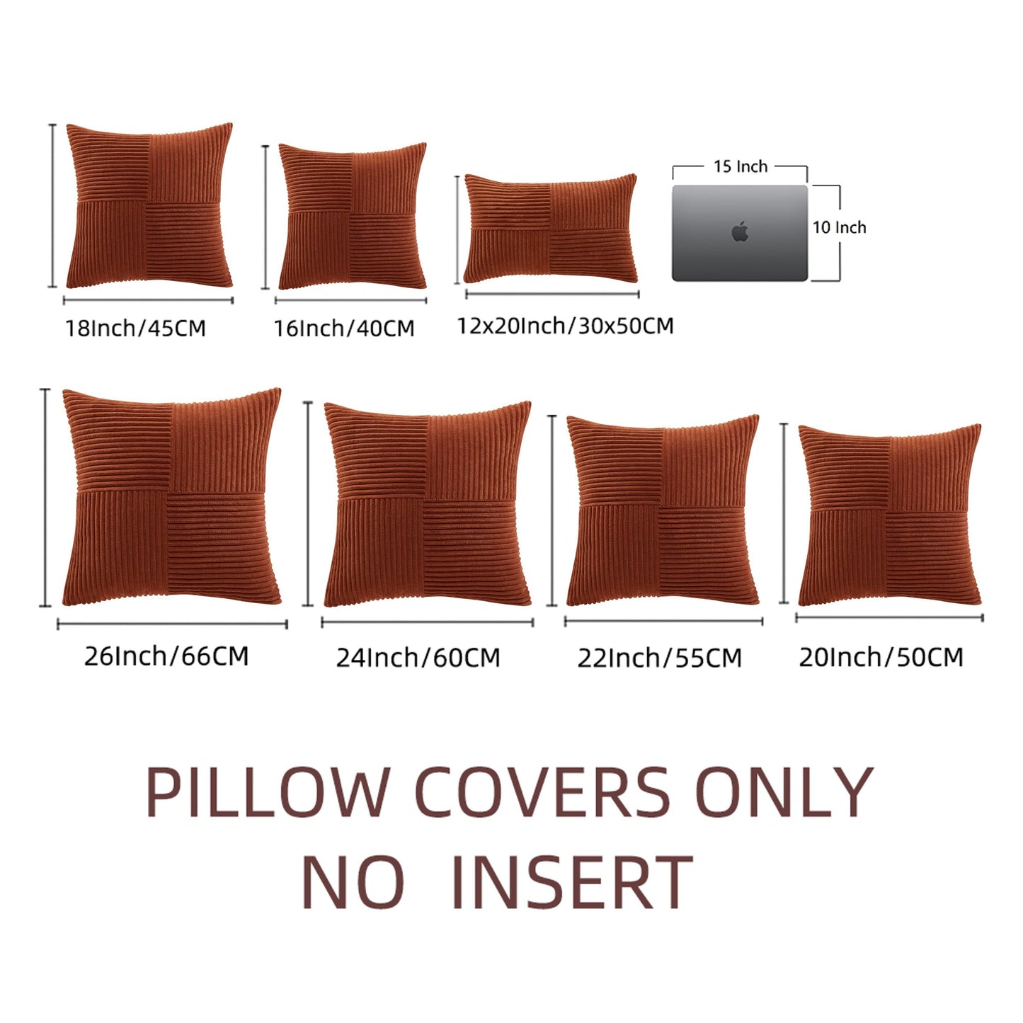 Fancy Homi 2 Packs Rust Boho Decorative Throw Pillow Covers 18x18 Inch for Couch Bed Sofa, Farmhouse Fall Home Decor, Soft Corss Corduroy Patchwork Textured Terracotta Accent Cushion Case 45x45 cm