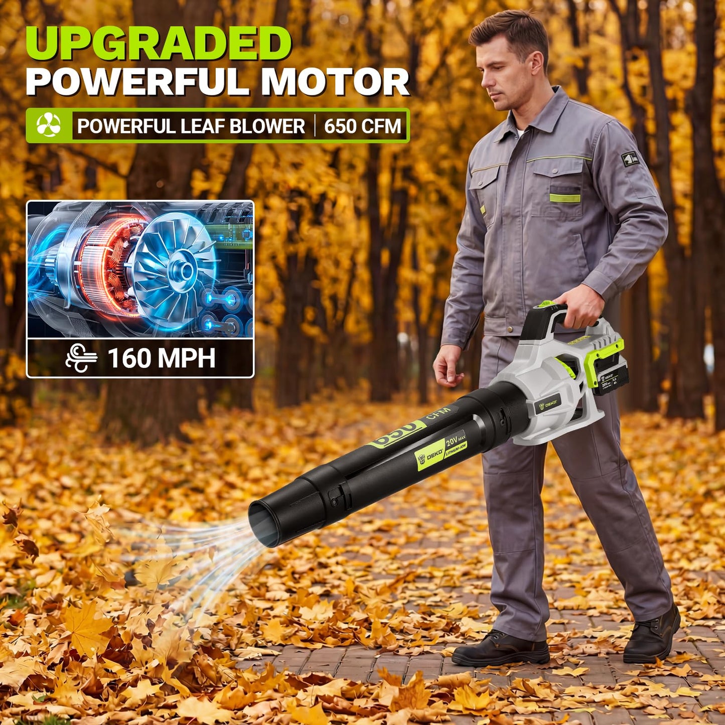 Leaf Blower Cordless, 650 CFM Electric Leaf Blowers with 2 x 4.0Ah Batteries and Charger, 2 Speed Modes, Lightweight Blower for Blowing Leaves, Patio, Yard Cleaning, Blowers for Lawn Care and Dust