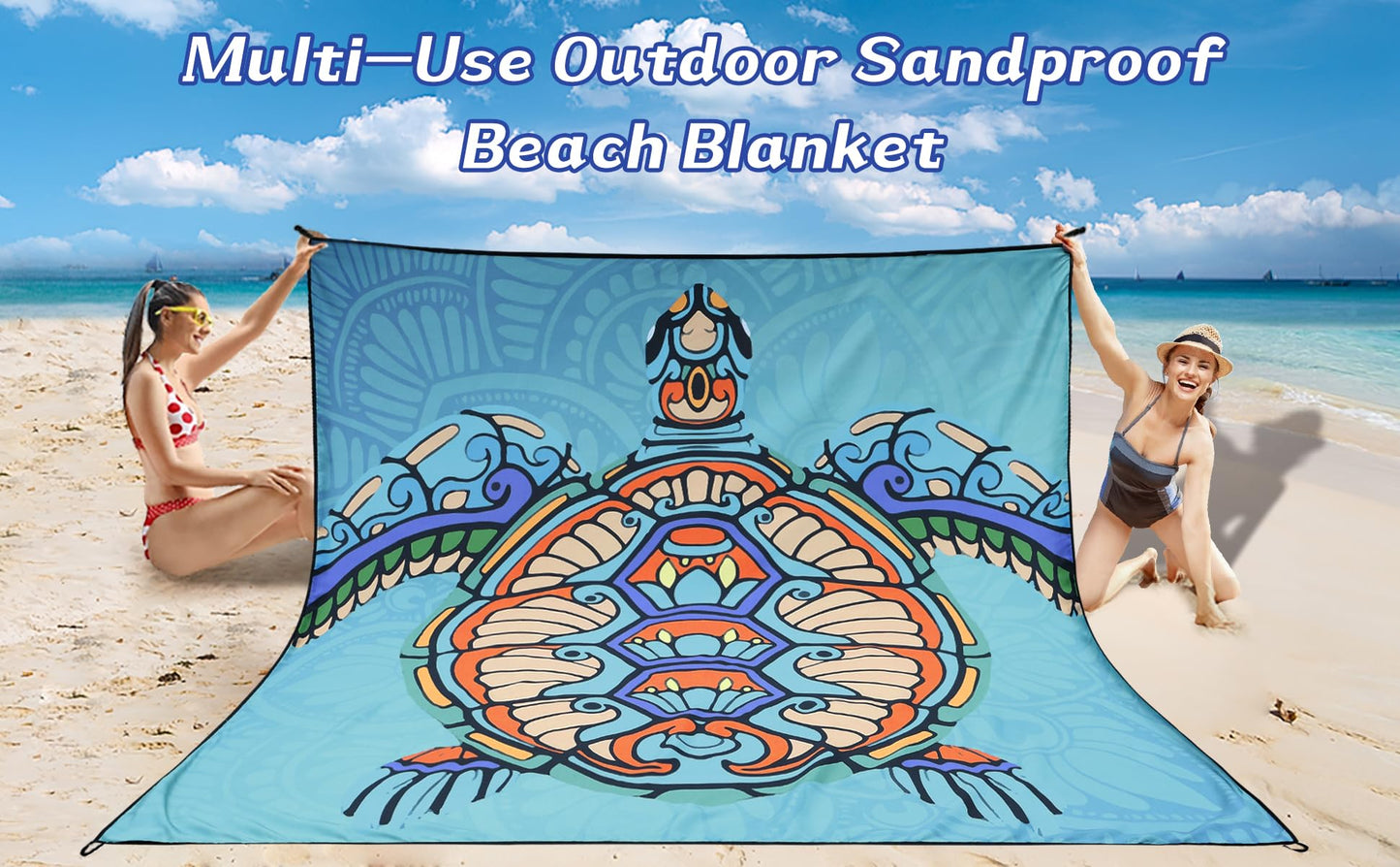 Beach Blanket Waterproof Sandproof Beach Mat 79" X 83"/10'x9'for 2-8 Adults Quick Drying Outdoor Picnic Mat Beach Accessories for Travel, Camping, Hiking