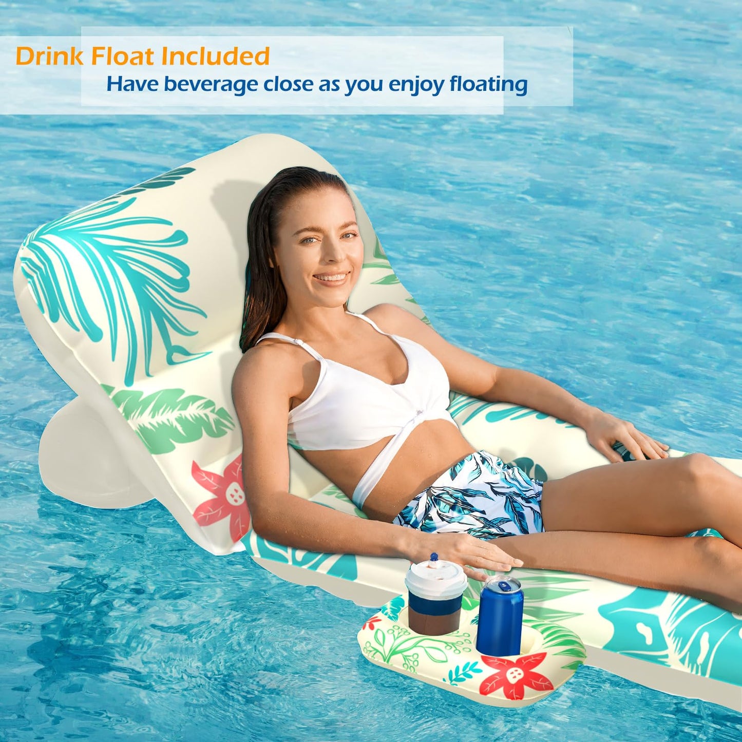 Jasonwell Inflatable Pool Float Adult - Pool Floaties Lounger Floats Floating Chair Raft with Adjustable Backrest Cup Holders Water Floaty Lake Lounge Tanning Floats Beach Party Toys for Adults