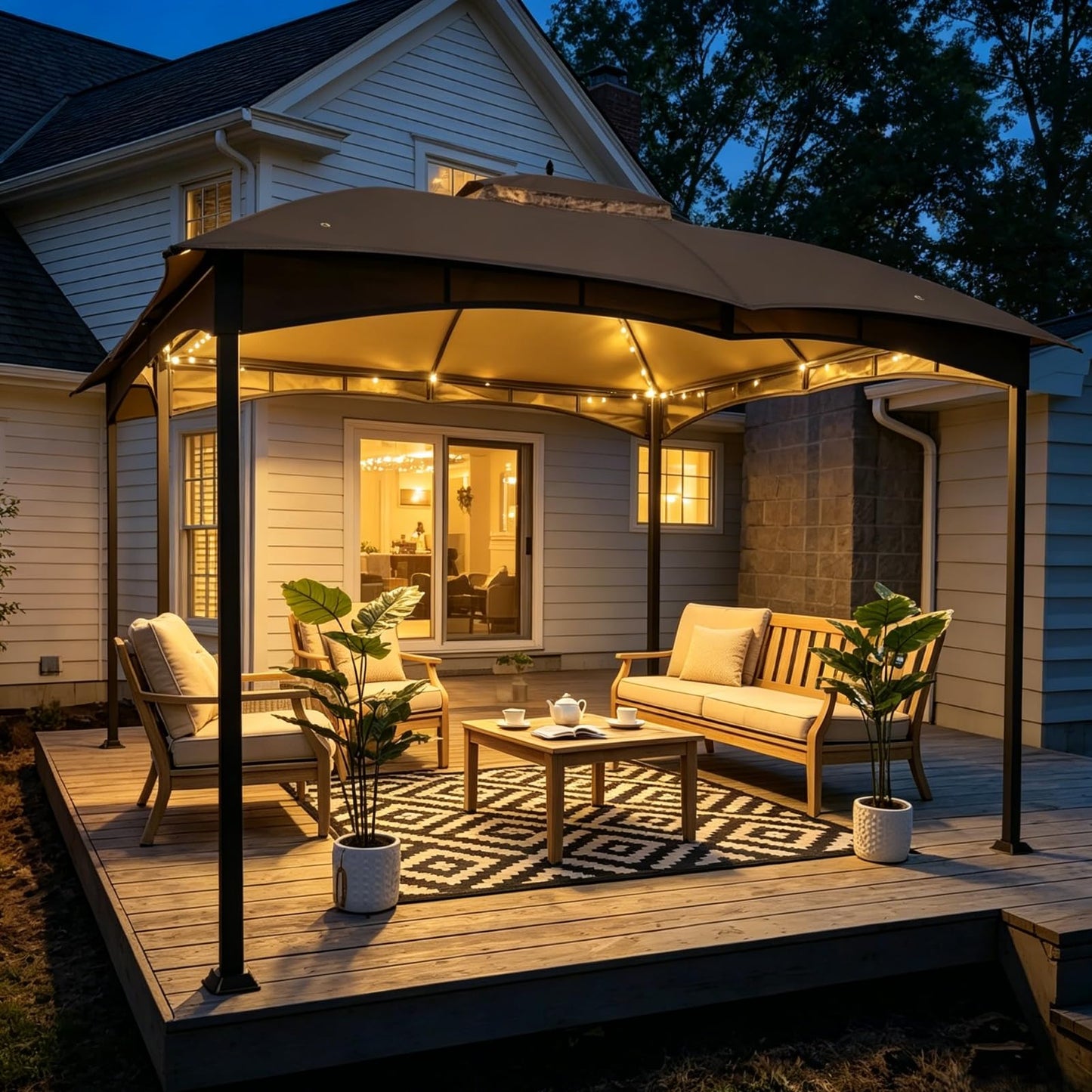 Replacement Canopy Top Cover, Double Tiered Waterproof Canopy Roof for Lowe's Allen Roth Gazebo #GF-12S004B-1 (Brown)