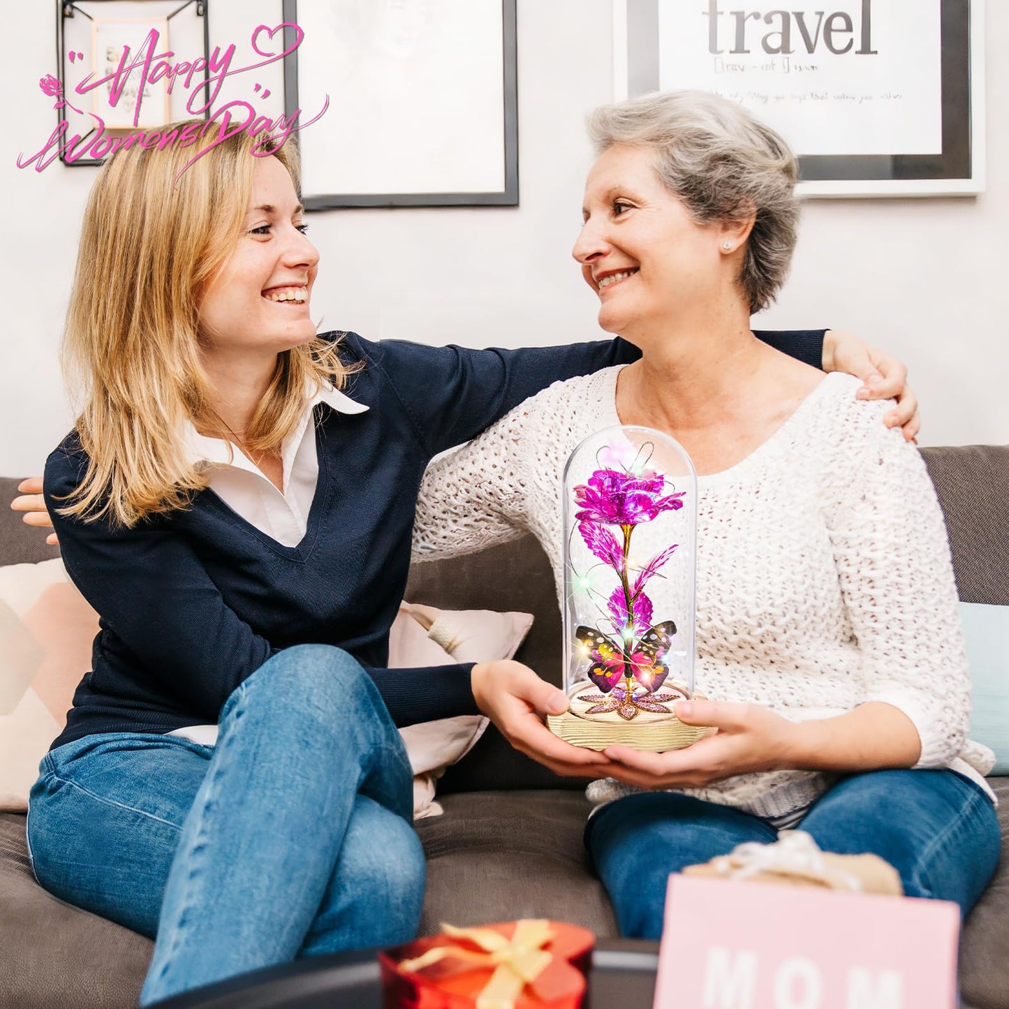 Beferr Birthday Gifts for Women Galaxy Glass Rose Forever Preserved Flowers for Delivery Light Up Rose in Glass Dome Mothers Day Pink Butterfly Gifts for Mom Grandma Wife Her Daughter Girlfriend