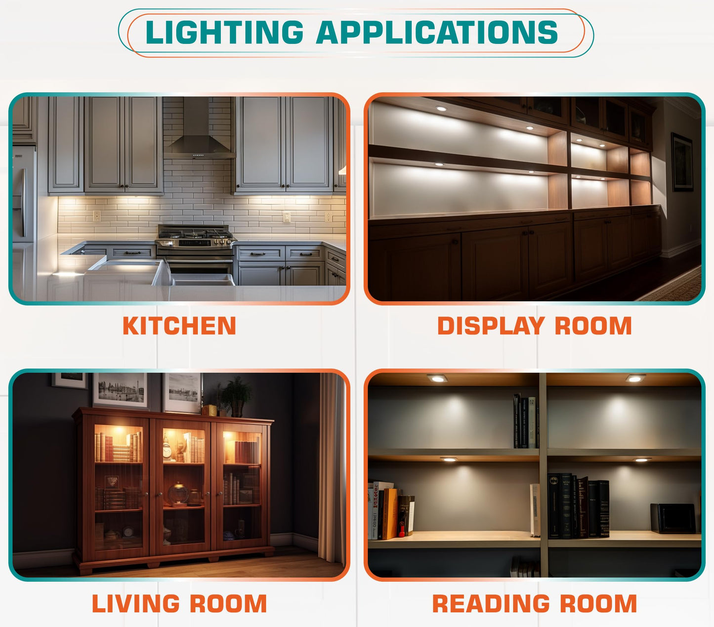 Lvyinyin Under Cabinet Lighting Kit, Curio Display Case Lighting, Dimmable Wireless RF Remote Control, Linkable Wired LED Puck Lights, AC120V to DC12V, Hardwired or Wall Plug, Daylight, 14 Lights