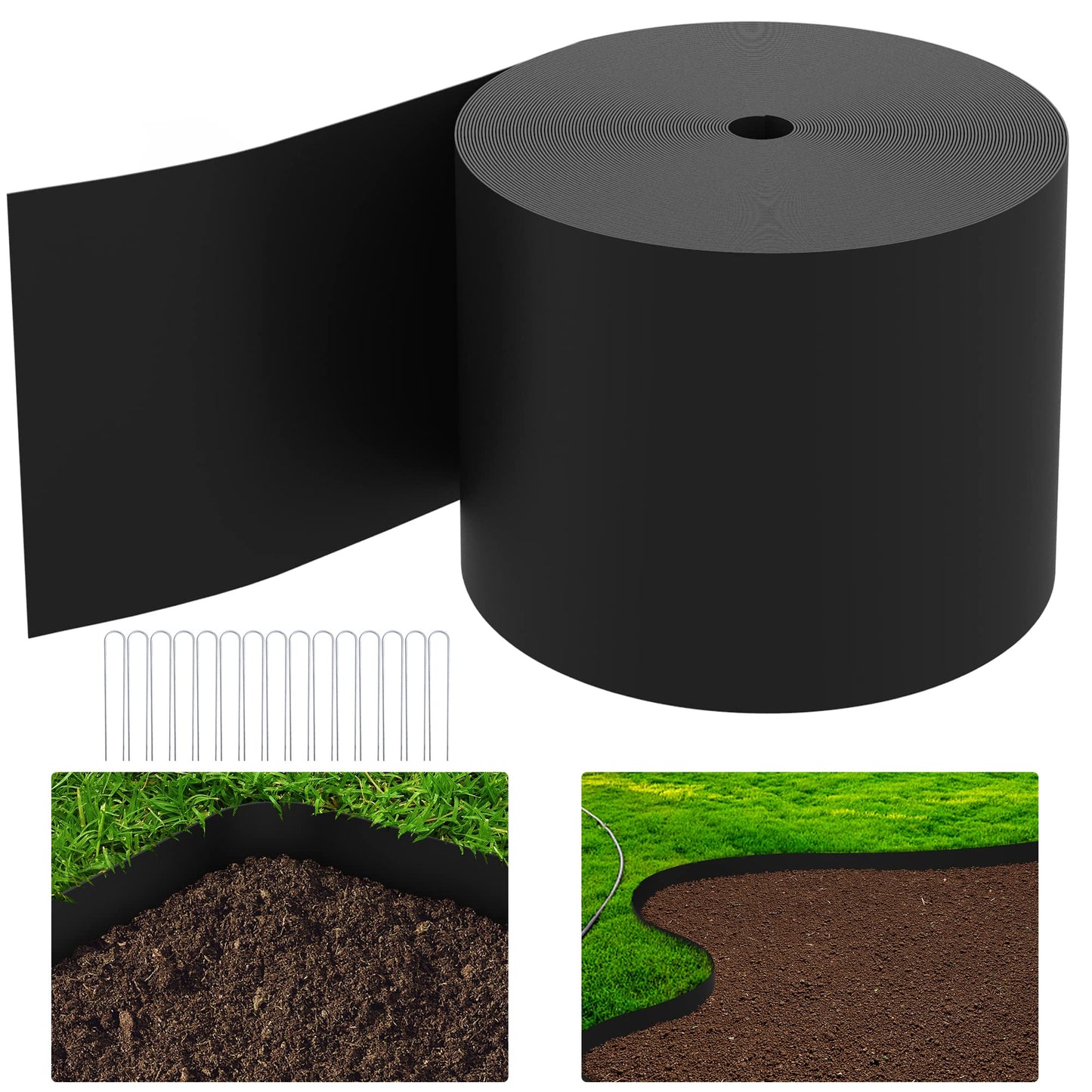 Watayo 30 FT Grass Barrier Landscape Edging Coil - 5 inch Depth Terrace Board Edging - Flexible Garden Bed Weed Barrier for Lawn Area Backyard Driveway Path Sidewalk