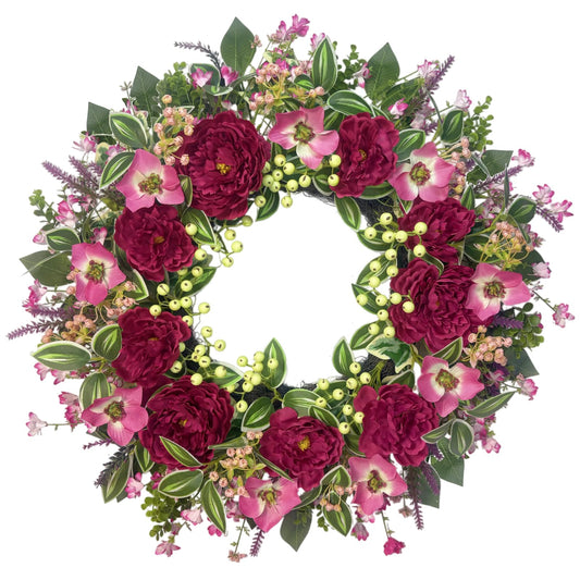 Orilium 24-Inch Peony Wreath for Front Door – Artificial Berry & Floral Spring Wreath, Handmade Summer Front Door Decor – All-Season Wreath for Porch, Garden, Window Decor