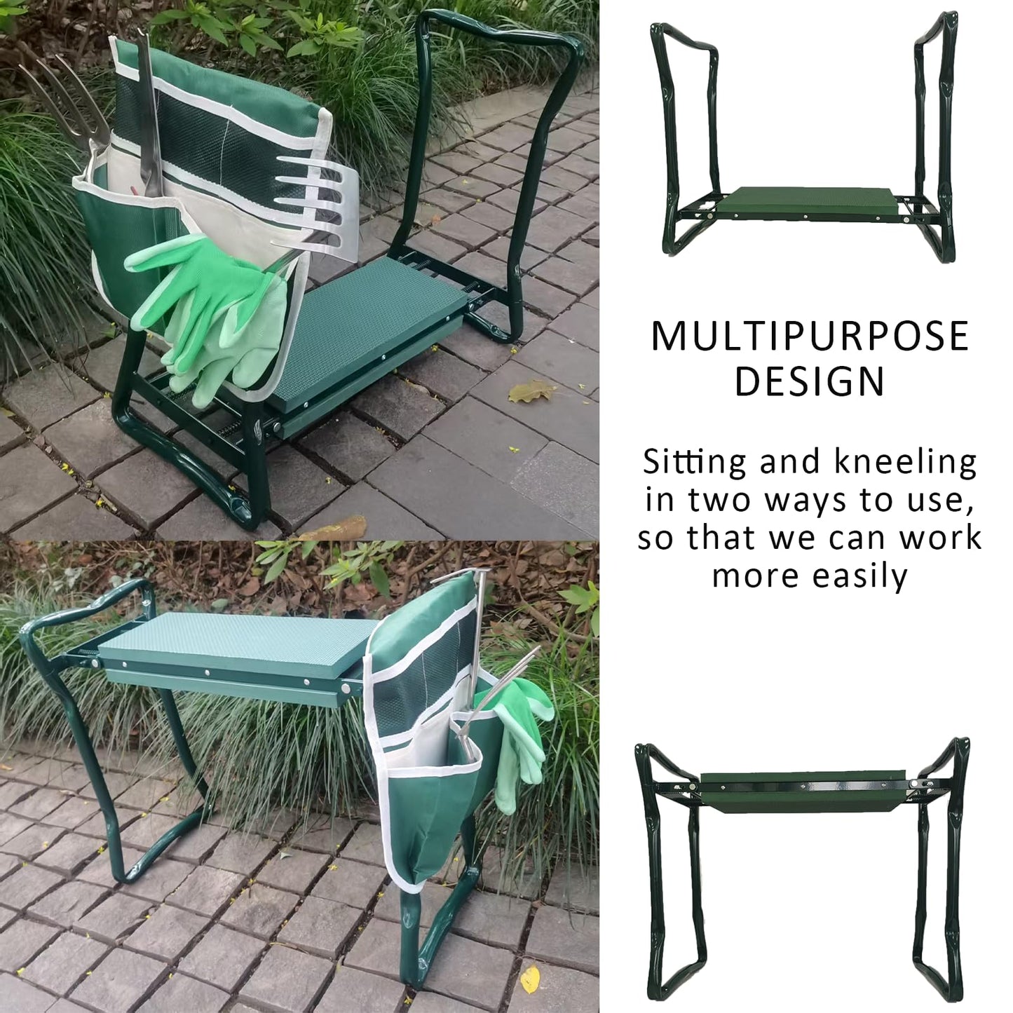 CNHZ FLOURISH Garden Kneeler and Seat Heavy Duty - Foldable Kneeling Stool with Large Tool Pouch & Storage Bag, Space-Saving, Ideal Gift for Gardeners, Seniors & Parents