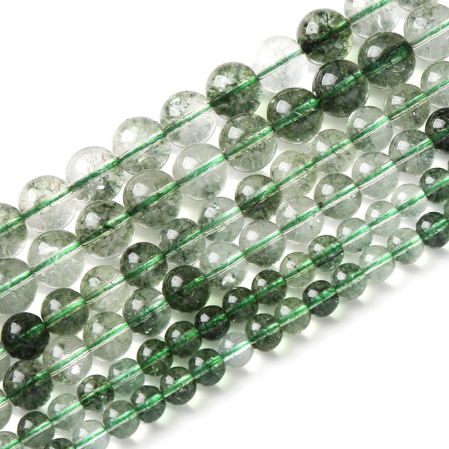 36PCS 10MM Green Crackle Phantom Ghost Crystal Beads for Jewelry Making DIY Bracelet Necklace Accessories 15" Energy Healing Power Stone Beads